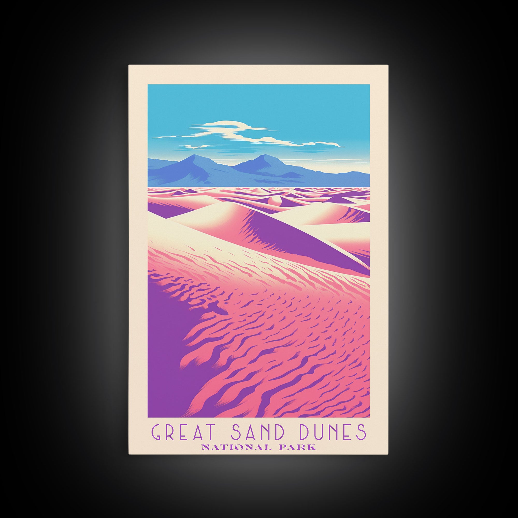 Great Sand Dunes National Park Travel Poster Art, Canvas Print Wall Art, Colorado Travel Art, Midcentury Modern Travel Decor, MCM Wall Art