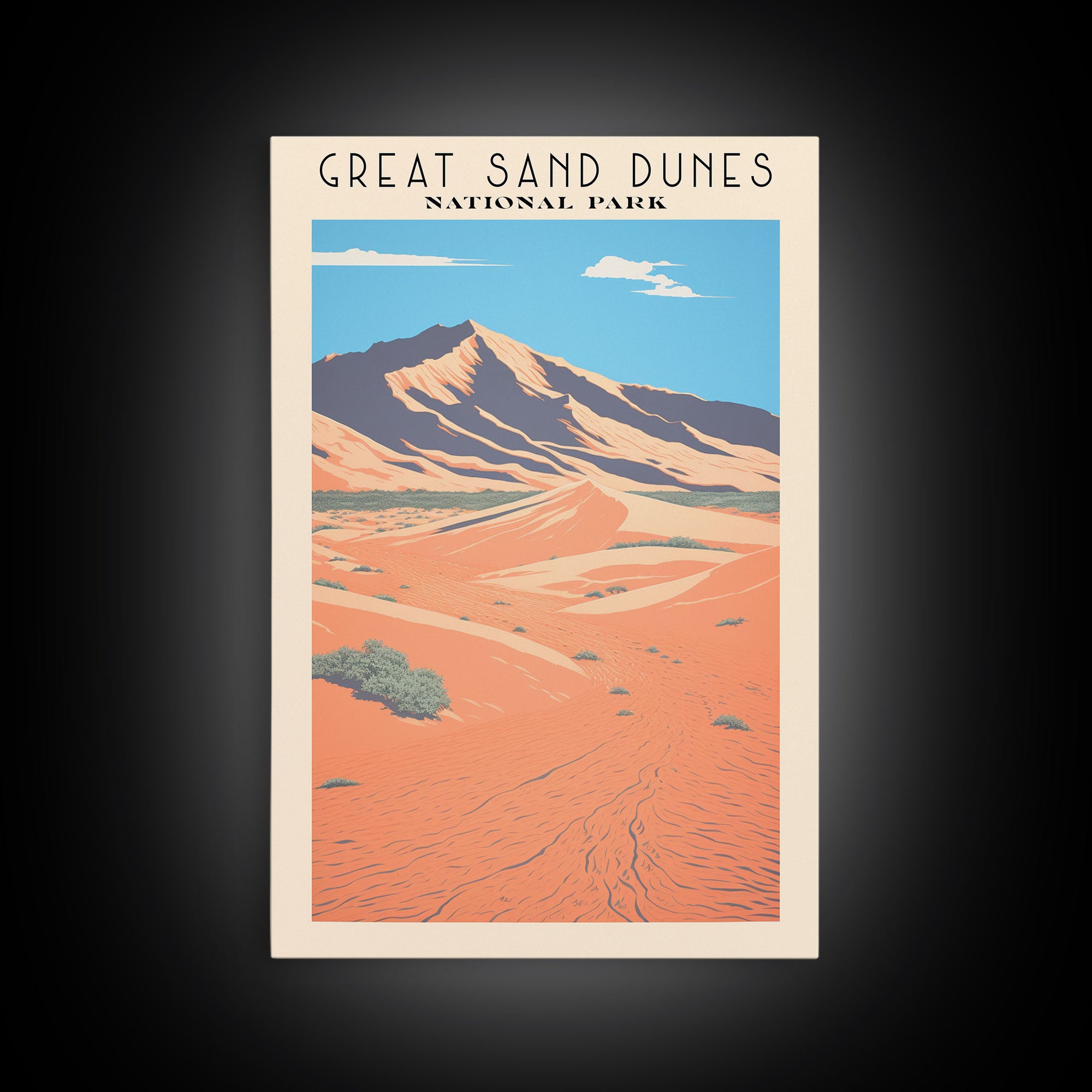 Great Sand Dunes National Park Travel Poster Art, Canvas Print Wall Art, Colorado Travel Art, Midcentury Modern Travel Decor, MCM Wall Art