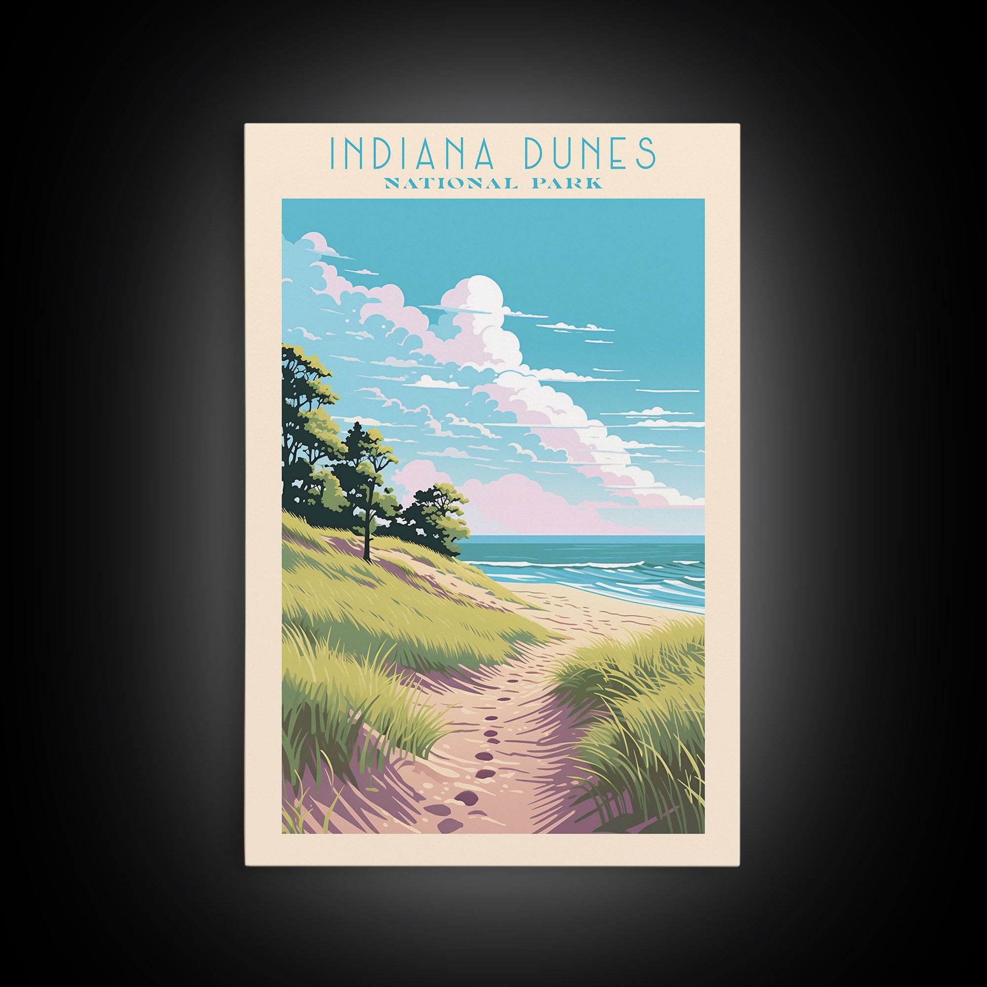 Indiana Dunes National Park Travel Poster Art, Canvas Print Wall Art, Indiana Travel Art, Midcentury Modern Travel Decor, Wall Art