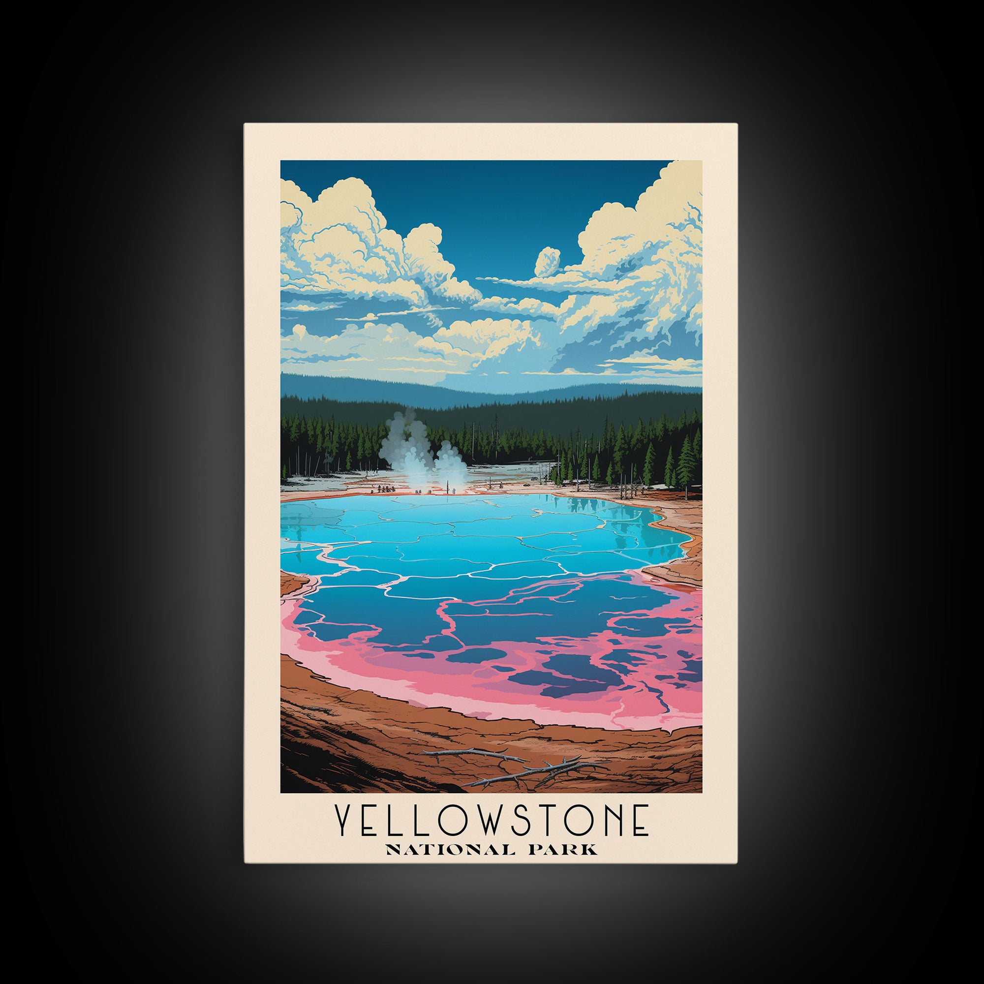 Yellowstone National Park, Wyoming Travel Art, National Park Print, Minimalist Travel Art, Midcentury Modern Retro Style Landscape