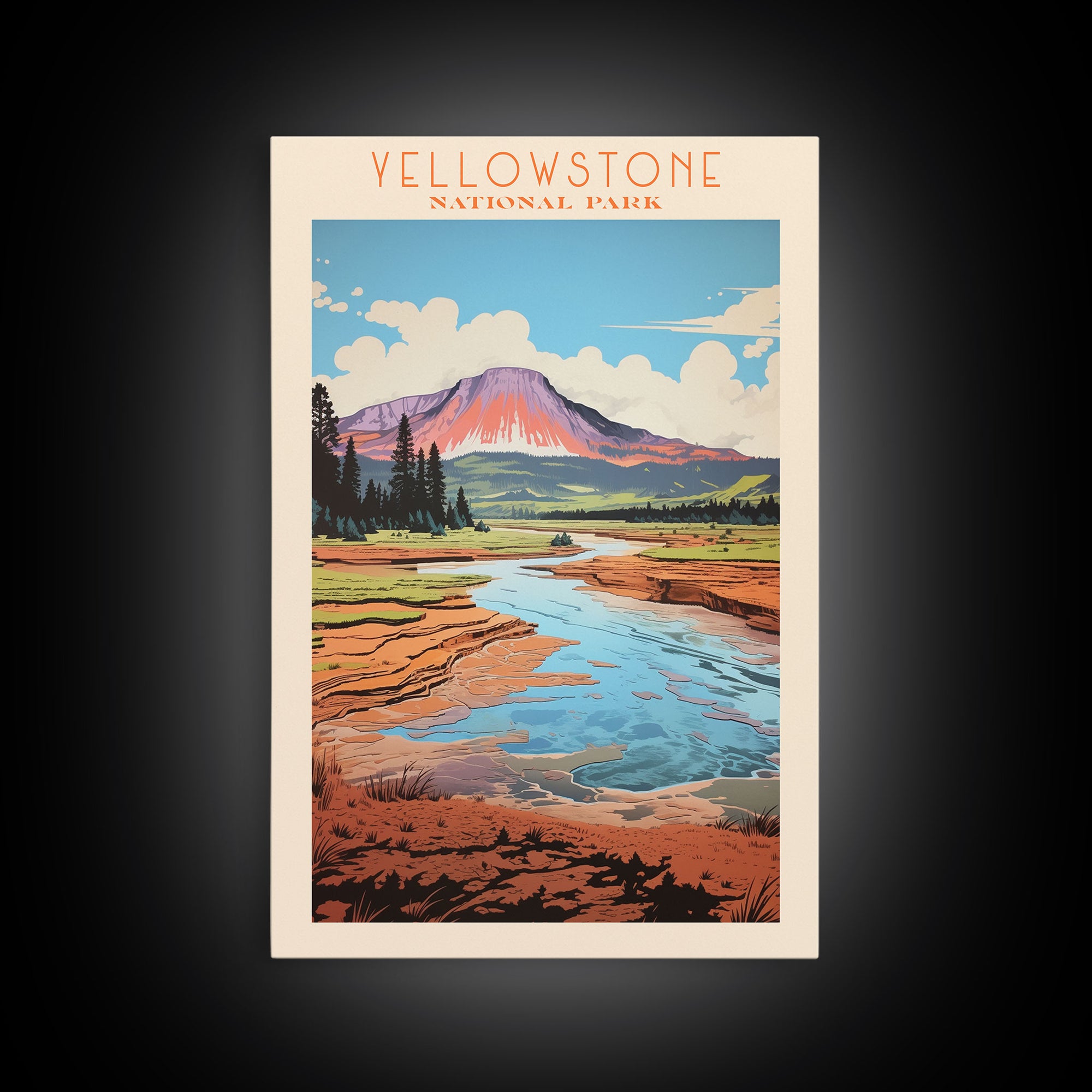 Yellowstone National Park, Wyoming Travel Art, National Park Print, Minimalist Travel Art, Midcentury Modern Retro Style Landscape