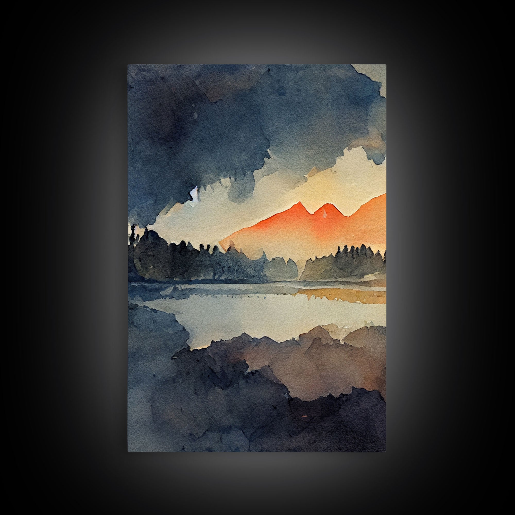3 Piece Canvas Wall Decor, Ready To Hang Canvas Prints, Watercolor Of A Forest Fire, Orange Landscape Sunset Art, Canvas Wall Decor