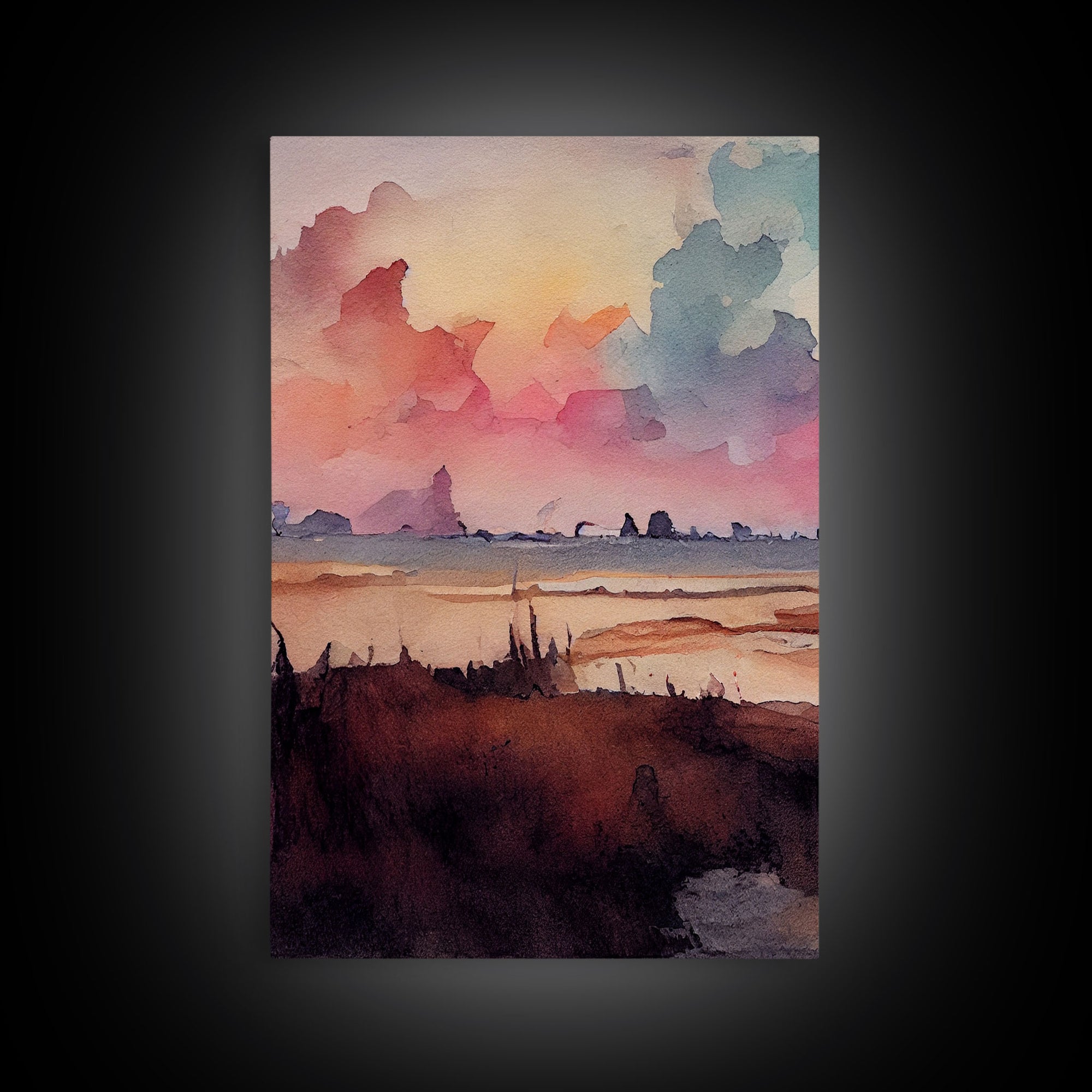 Watercolor of a beach at sunset, Abstract Lakehouse Wall Decor, 3 Piece Canvas Decor, 3 Piece Wall Art, Ready To Hang Canvas Prints
