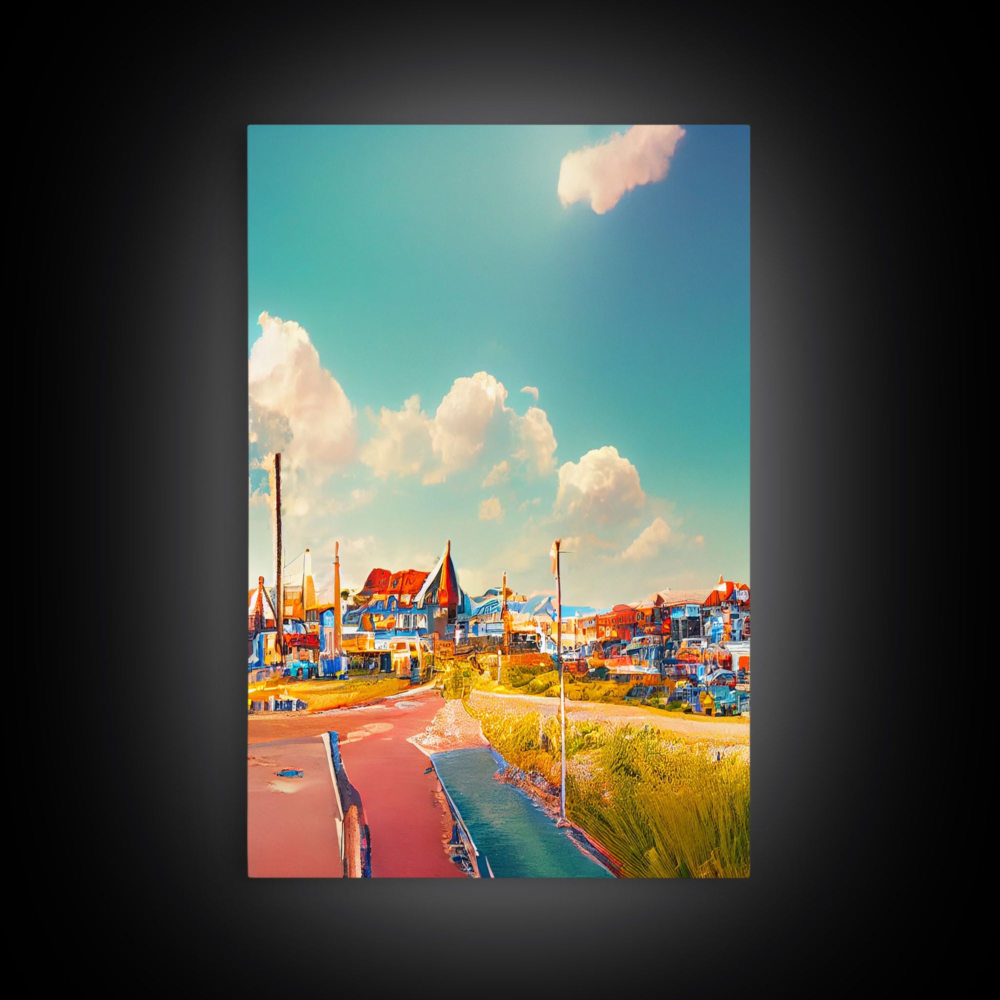 Italian Seaside Village, Cool Beach House Art, Lakehouse Wall Decor, 3 Piece Canvas Decor, 3 Piece Wall Art, Ready To Hang Canvas Prints