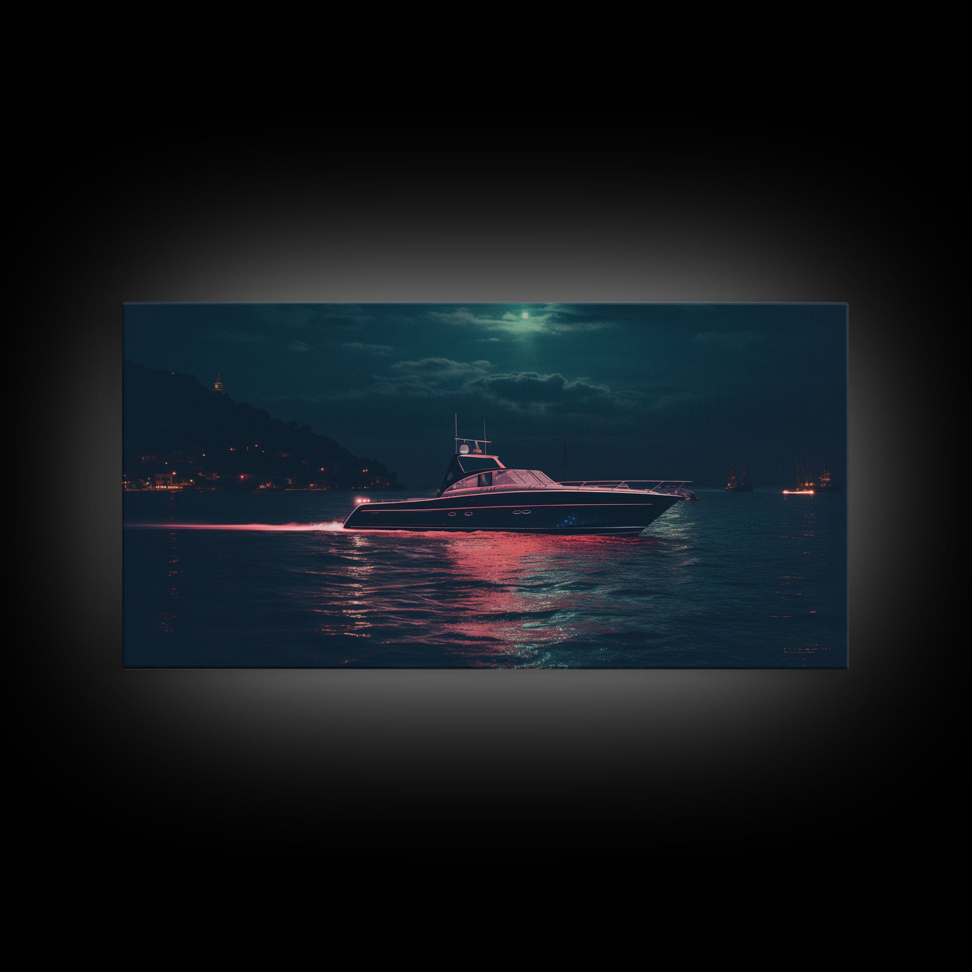 Night Cruise, Vaporwave Yacht Decor, Nautical Framed Canvas Print, Eclectic Retro Wall Art, 1980s Vibes Decor, Vintage Photography