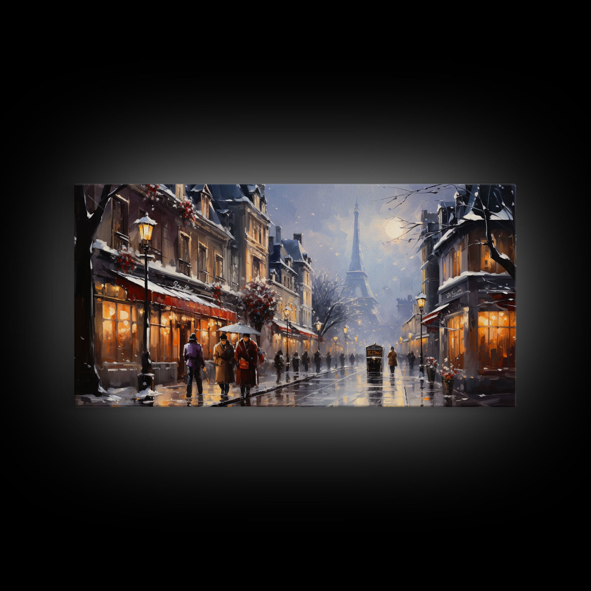 Christmas in Paris - Framed Canvas Print - Winter Decor - Winter Centerpiece Wall Art - Christmas Painting - Vintage Holiday Decor