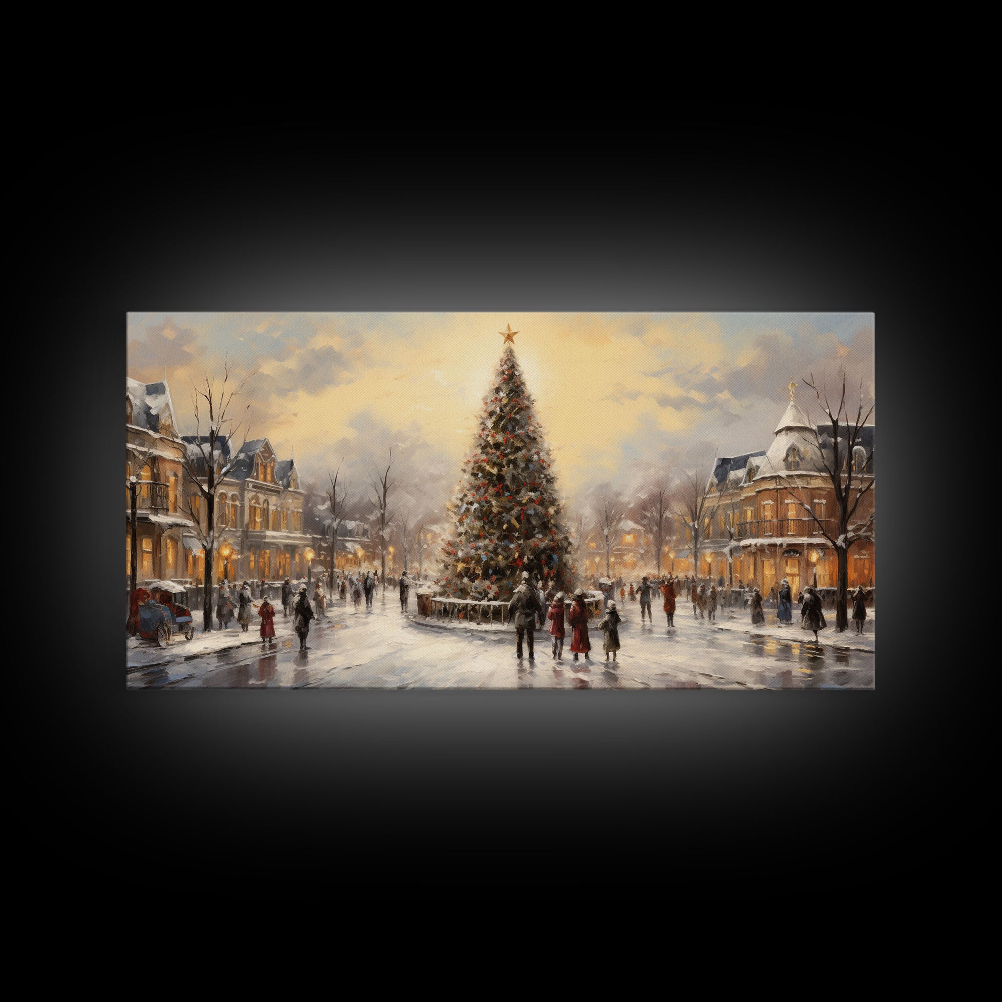 Retro Christmas Village Framed Christmas Wall Art - Framed Christmas Art - Canvas Art - St. Nicholas - Winter Wonderland Centerpiece
