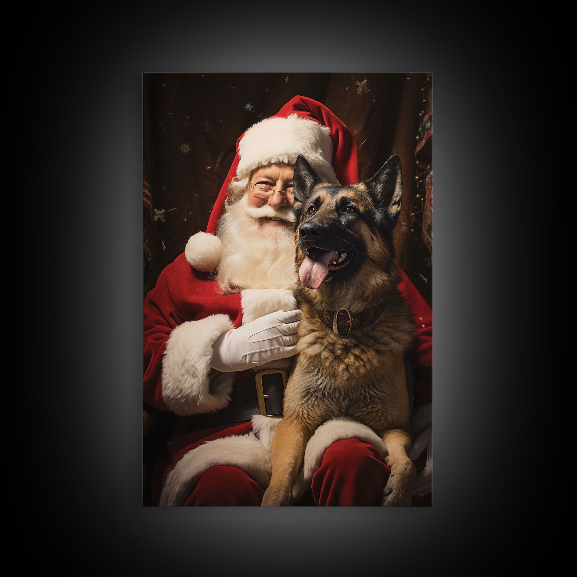 Santa Claus And His Belgian Malinois, Christmas Wall Art, Dog Gift, Christmas Dog, Winter Wall Art, Santa Decor, Santa Art Print, Cute Dog