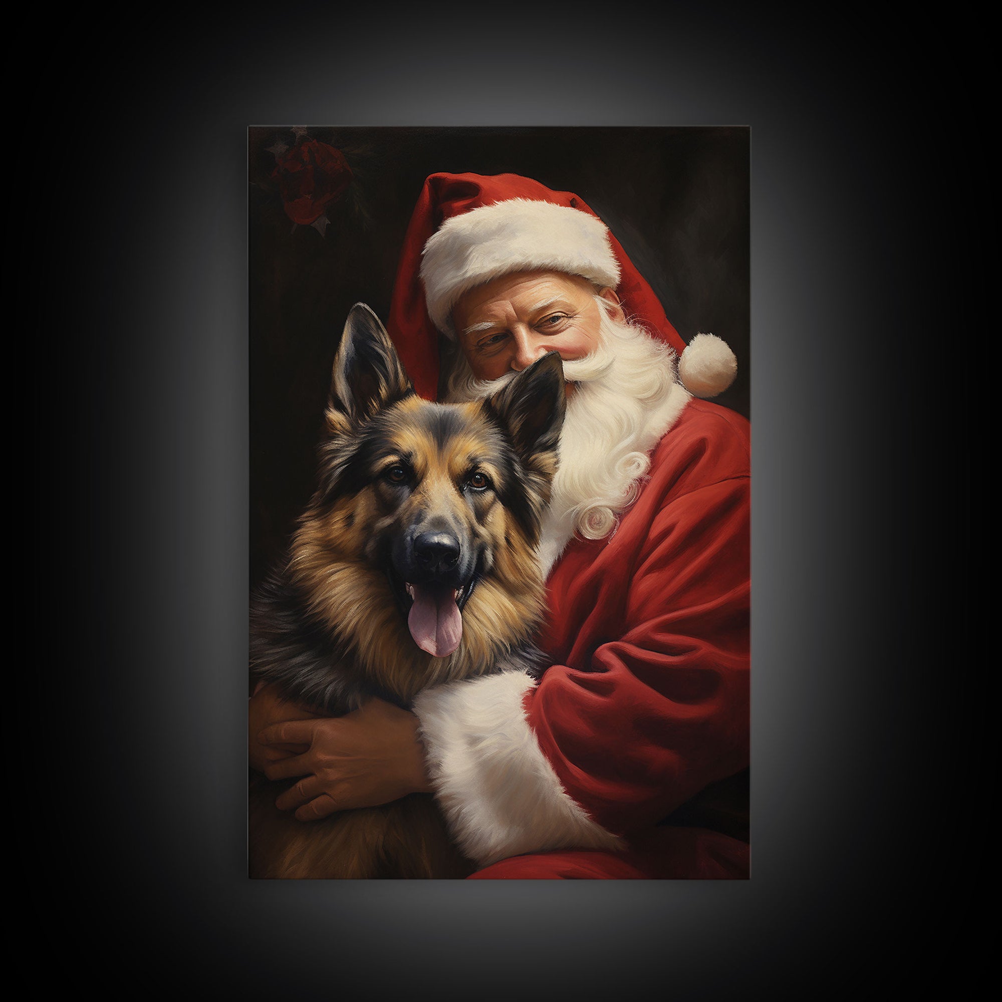 Santa Claus And His German Shepherd, Christmas Wall Art, Dog Gift, Christmas Dog, Winter Wall Art, Santa Decor, Santa Art Print, Cute Dog