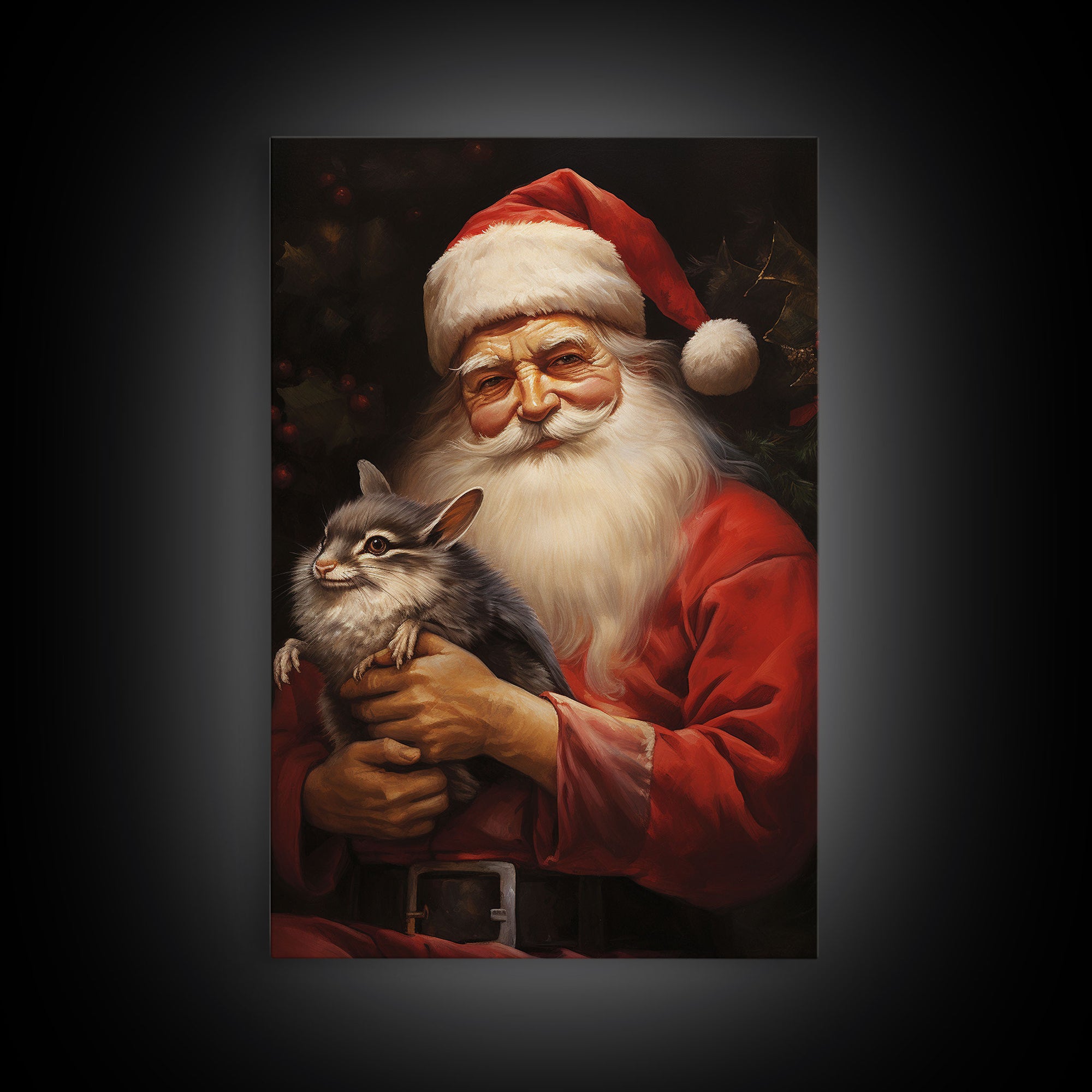 Santa Claus And His Chinchilla, Christmas Wall Art, Dog Gift, Christmas Dog, Winter Wall Art, Santa Decor, Santa Art Print, Chinchilla Print