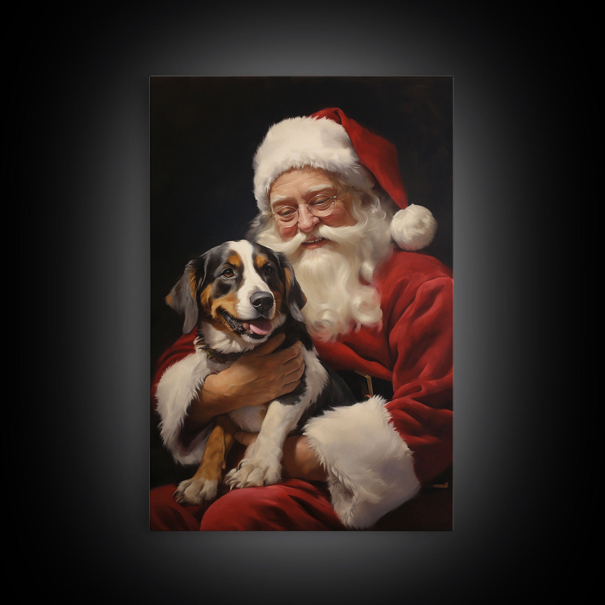 Santa Claus And His Beagle, Christmas Wall Art, Dog Gift, Christmas Dog, Winter Wall Art, Santa Decor, Santa Art Print, Cute Dog Print