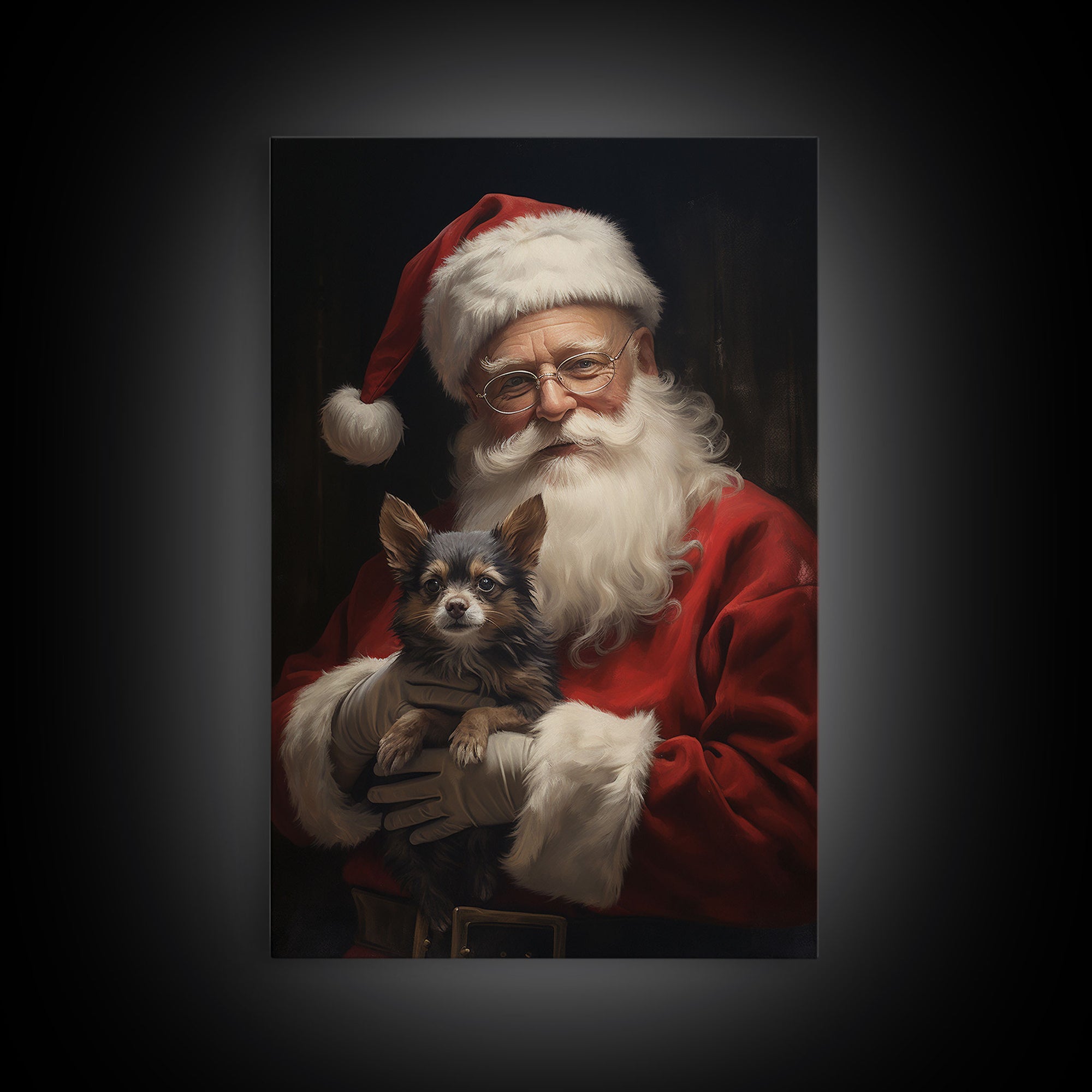 Santa Claus And His Chihuahua, Christmas Wall Art, Christmas Dog, Winter Wall Art, Santa Decor, Santa Art Print, Farmhouse Christmas