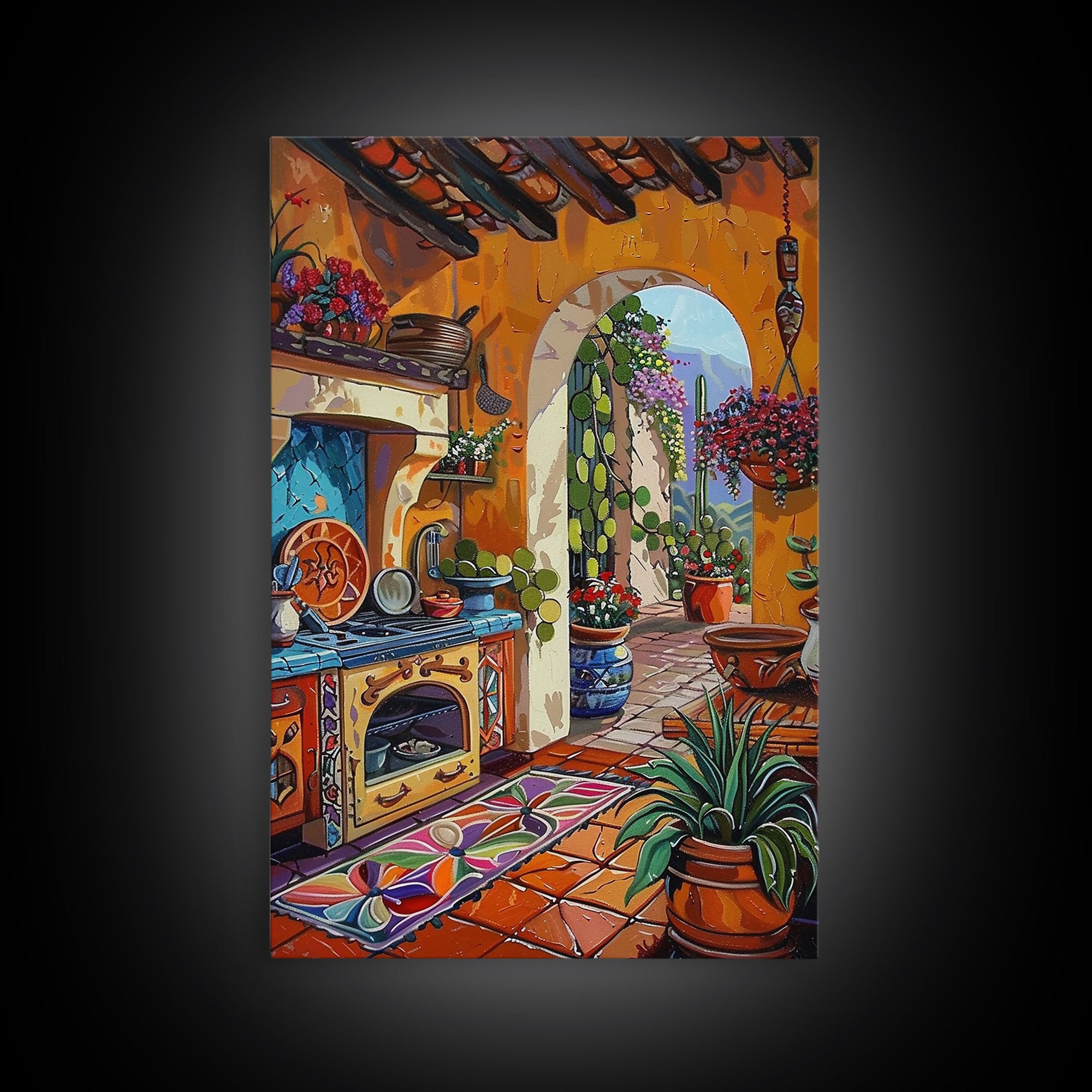 Colorful Southwestern Kitchen Framed Canvas Print Mexican Tile Art Decor Vibrant Wall Art Best Gift Idea Above Sofa Home Seasonal Decor