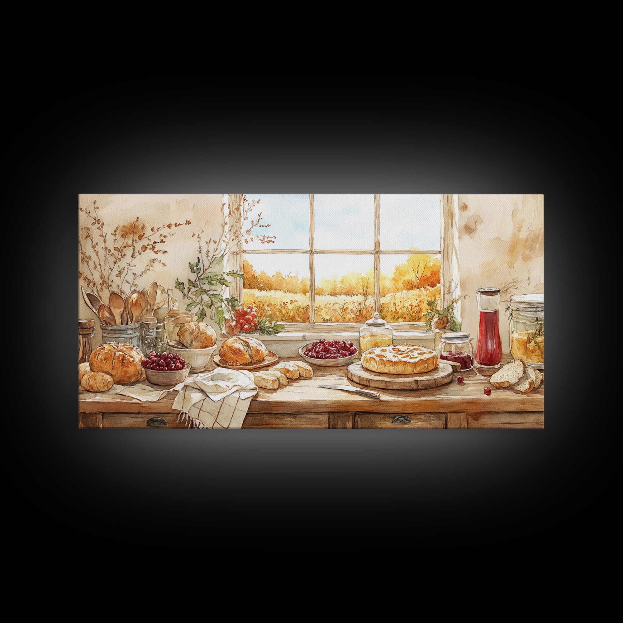 Autumn kitchen decor, cozy fall harvest print, farmhouse wall art vintage rustic fall wall print, country harvest decor, framed canvas print