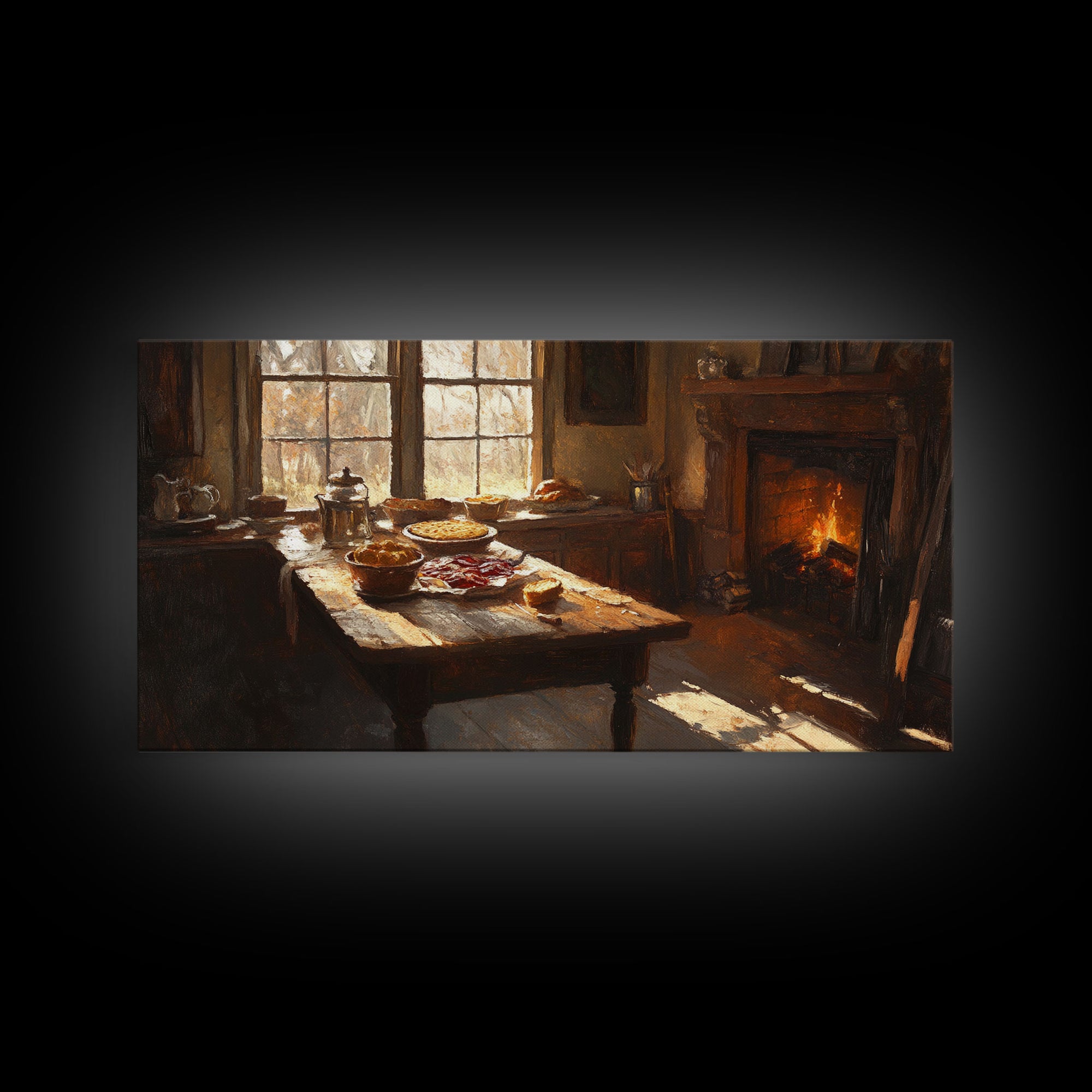 Cozy Kitchen Framed Canvas Print Autumn Fireplace Rustic Home Decor Seasonal Fall Art Large Wall Art Gift for Thanksgiving Decor