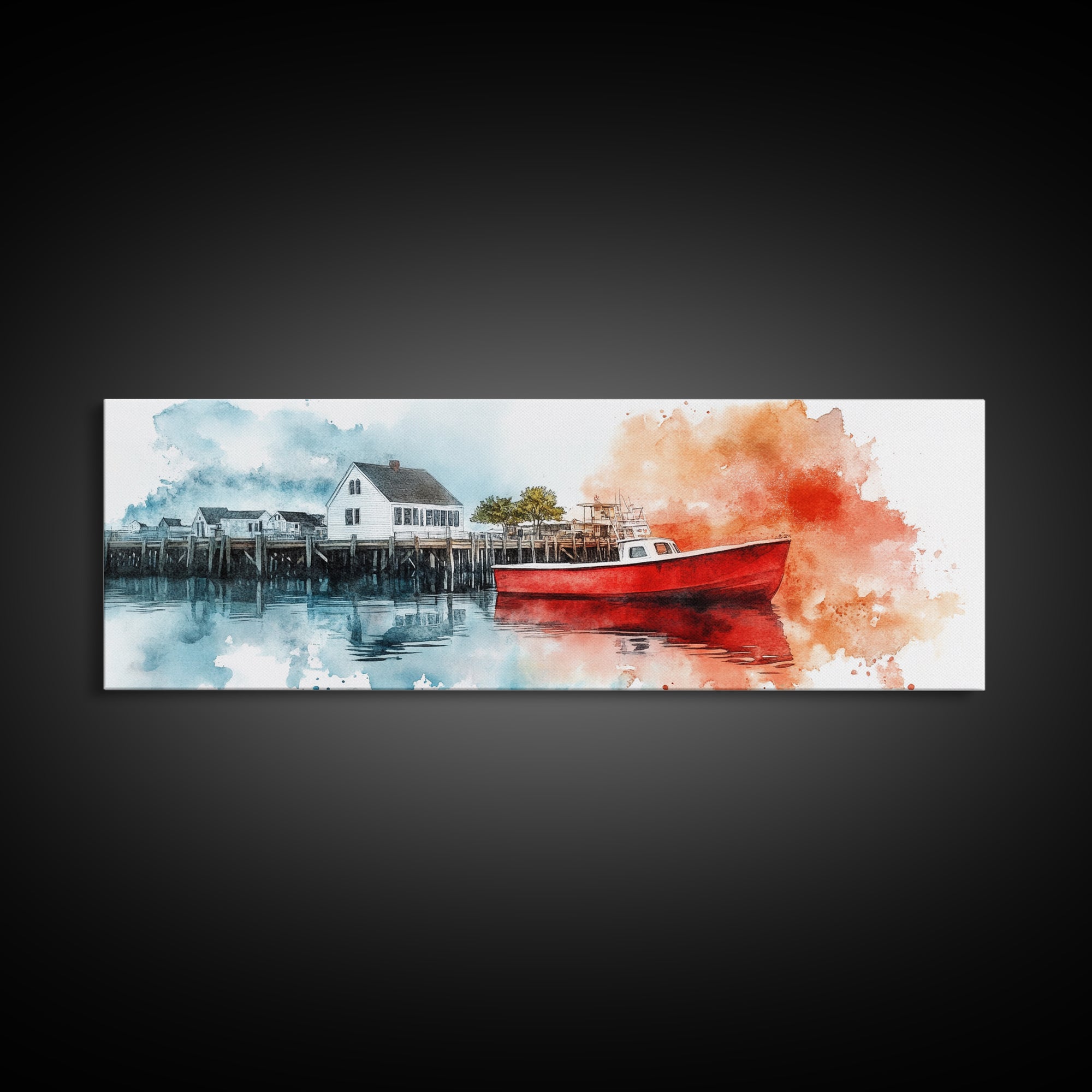 Panoramic Nautical Seacape Painting, Framed Canvas Print - Nantucket Wall Art - Beach House Art - Painting of Nantucket