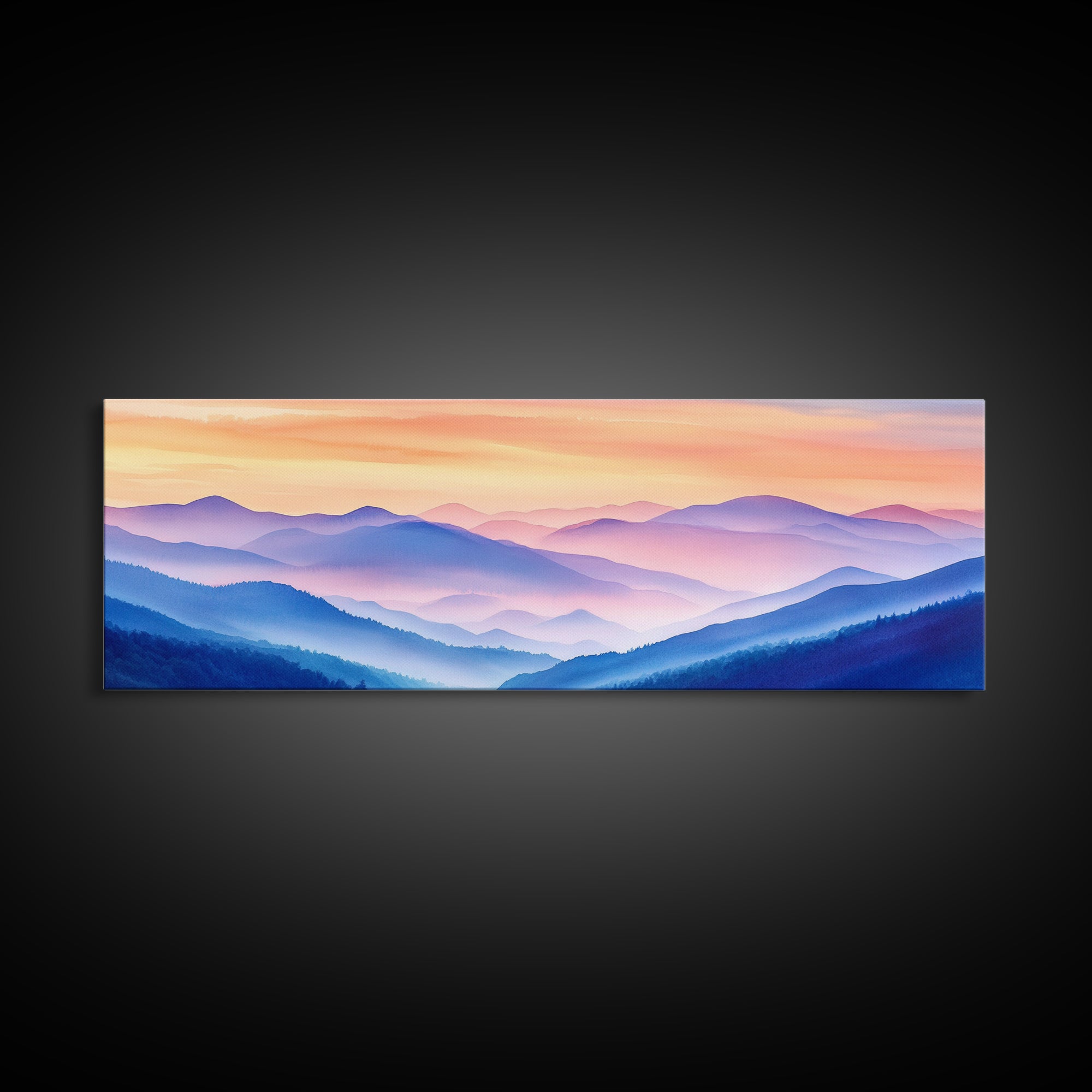 Smoky Mountain Landscape Canvas Print, Blue Ridge Mountains Painting, Panoramic Wall Art, Mountain Cabin Wall Art Home Decor