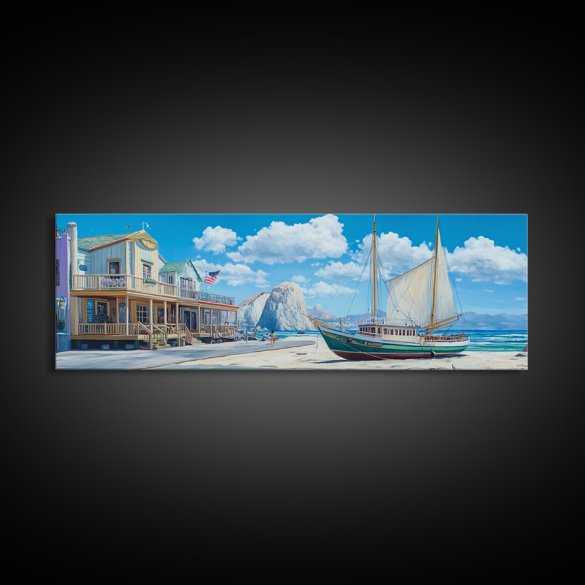 Panoramic Nautical Painting Print of Maine, Beach Art, Beach Decor, Seascapes Painting, Nautical Landscape Painting, Horizontal Art