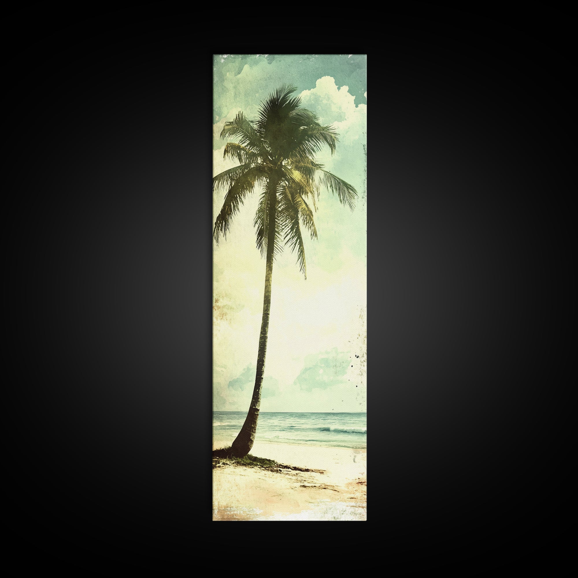 Framed Canvas Print Tall Palm Tree Art Coastal Cowgirl Wall Art, Beach Living Room Decor, Tropical Nautical Art, Skinny Wall Canvas Print