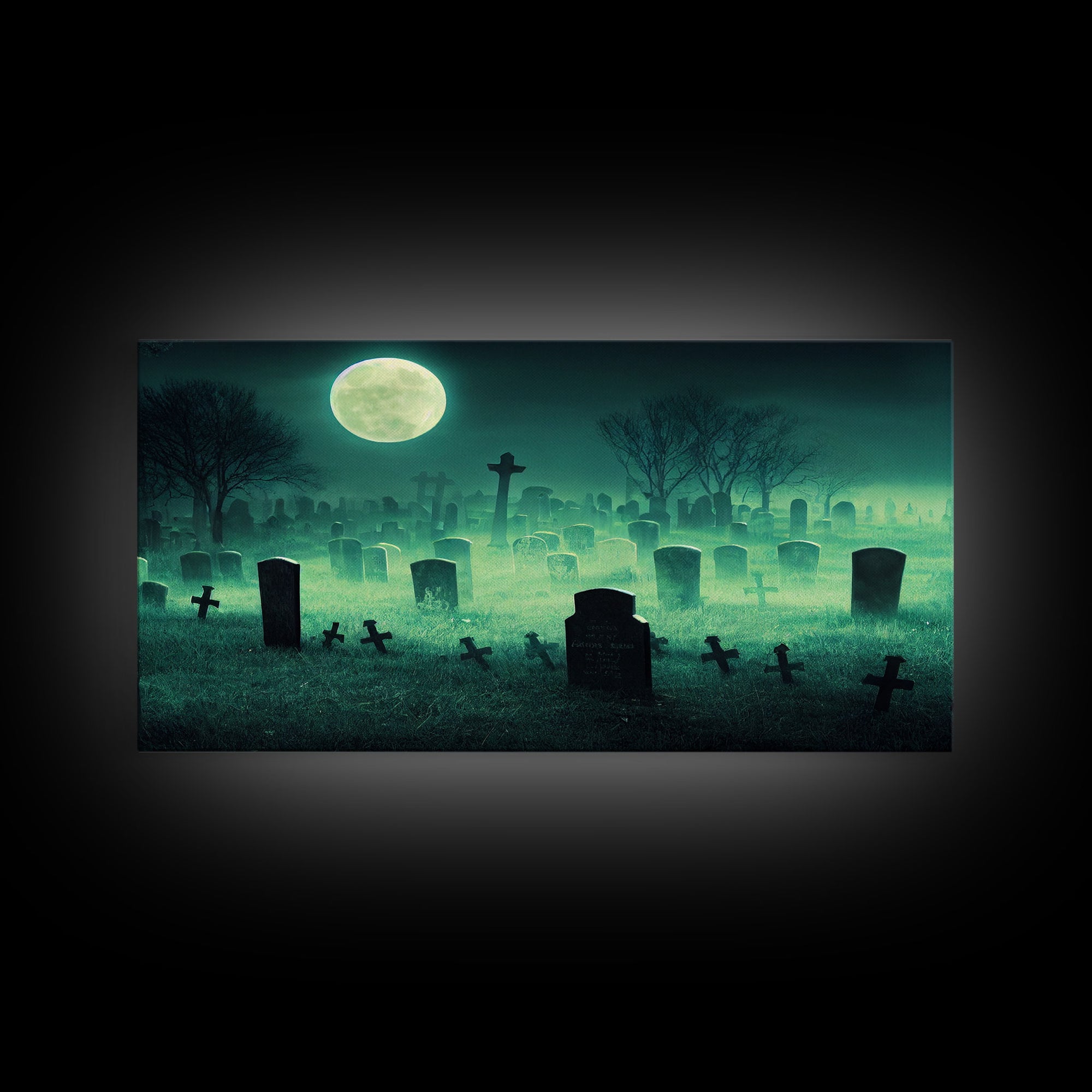 Halloween Cemetery At Night, Full Moon, Spooky Creepy Graveyard, ready to hang canvas print wall art