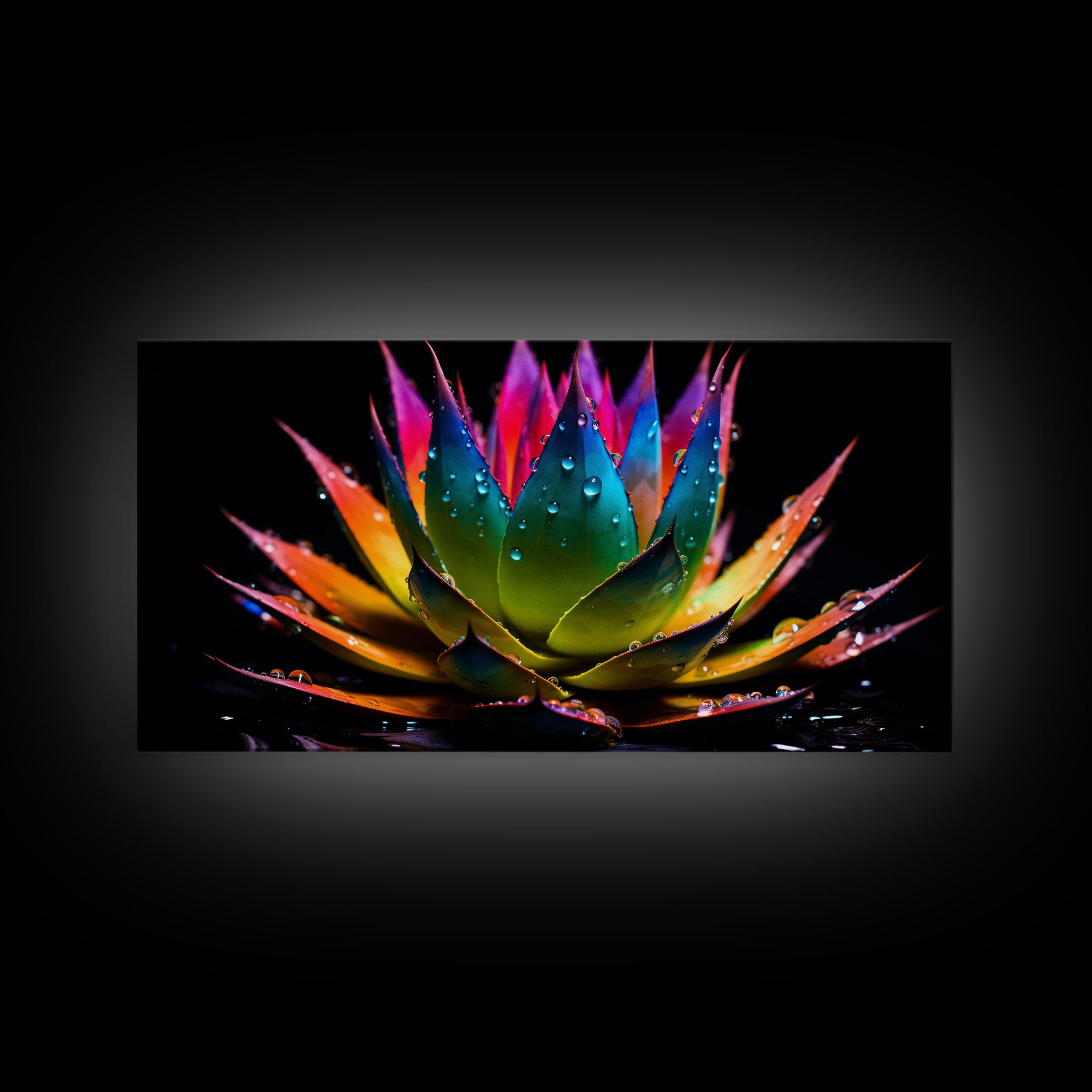 Rainbow Agave With Dew Drops, Modern Art, Framed Canvas Print, Surreal Art, Southwestern Decor, Farmhouse Art, Desert Themed Art