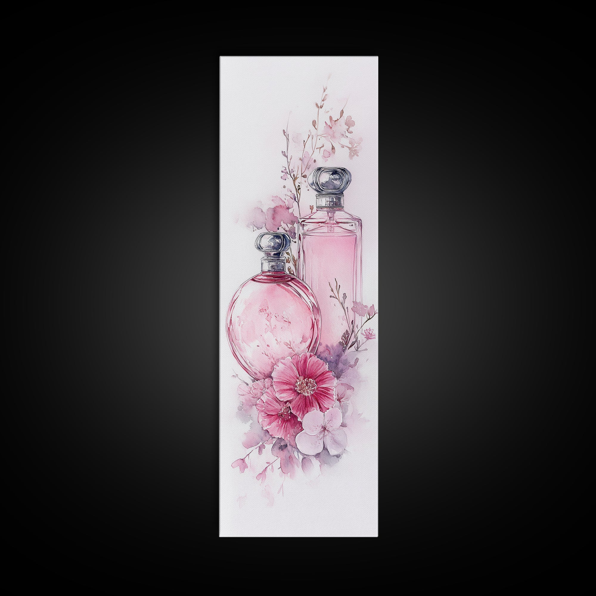 Perfume Bottle Art Framed Canvas Print Light Pink Wall Art Botanical Prints Bedroom Art Minimalist Decor Living Room Gift Idea