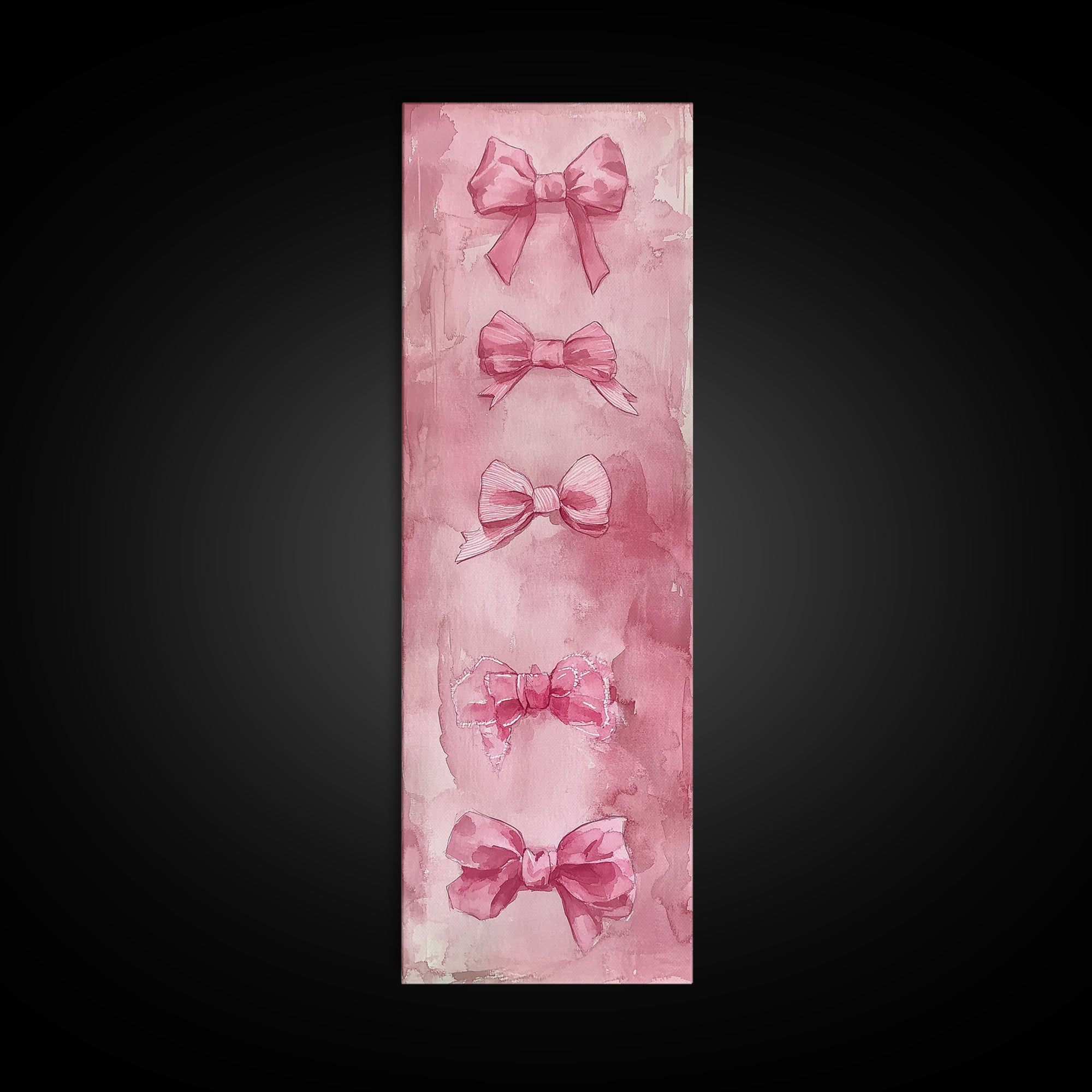 Pink Bows Framed Canvas Print Whimsical Art Light Pink Wall Art Long Narrow Wall Art Tall Skinny Art Dorm Decor Gift Idea
