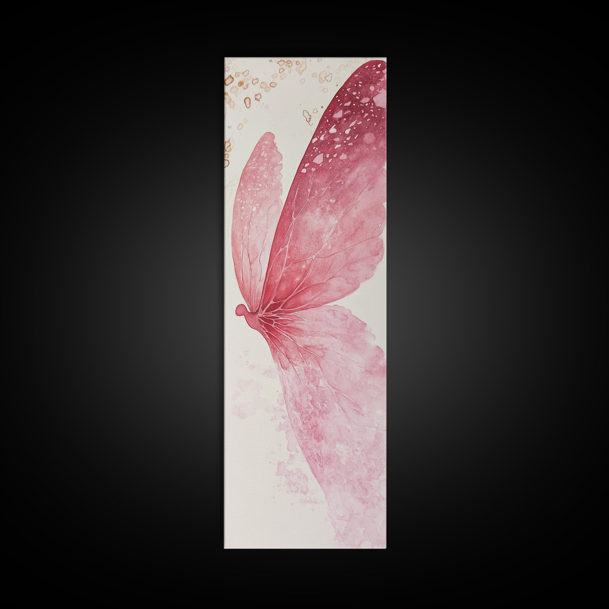 Pink Butterfly Whimsical Art Framed Canvas Print, Cherry Blossom Painting with Light Pink Abstract Style, Minimalist Vertical Wall Art
