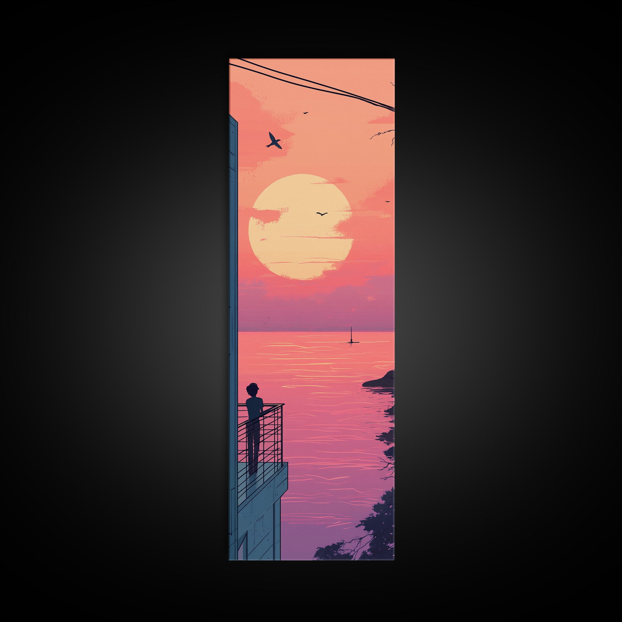 Pastel Sunset Balcony Canvas Print Pink Orange Wall Art Coastal Cowgirl Art Bedroom or Living Room Farmhouse Decor Unique Piece