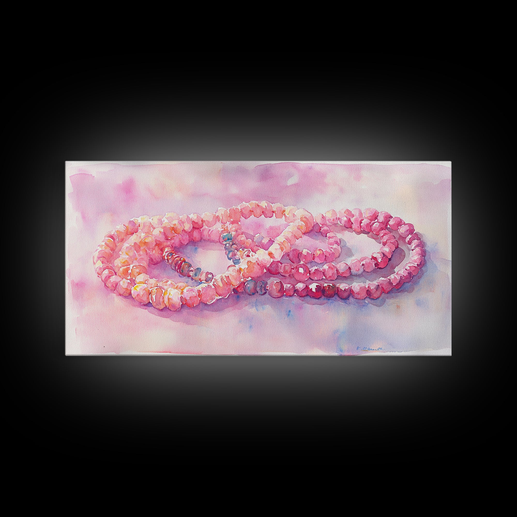 Pink Beaded Necklace Canvas Print | Romantic Jewelry Wall Art | Feminine Framed Canvas Print | Gift Idea for Her | Light Pink Decor