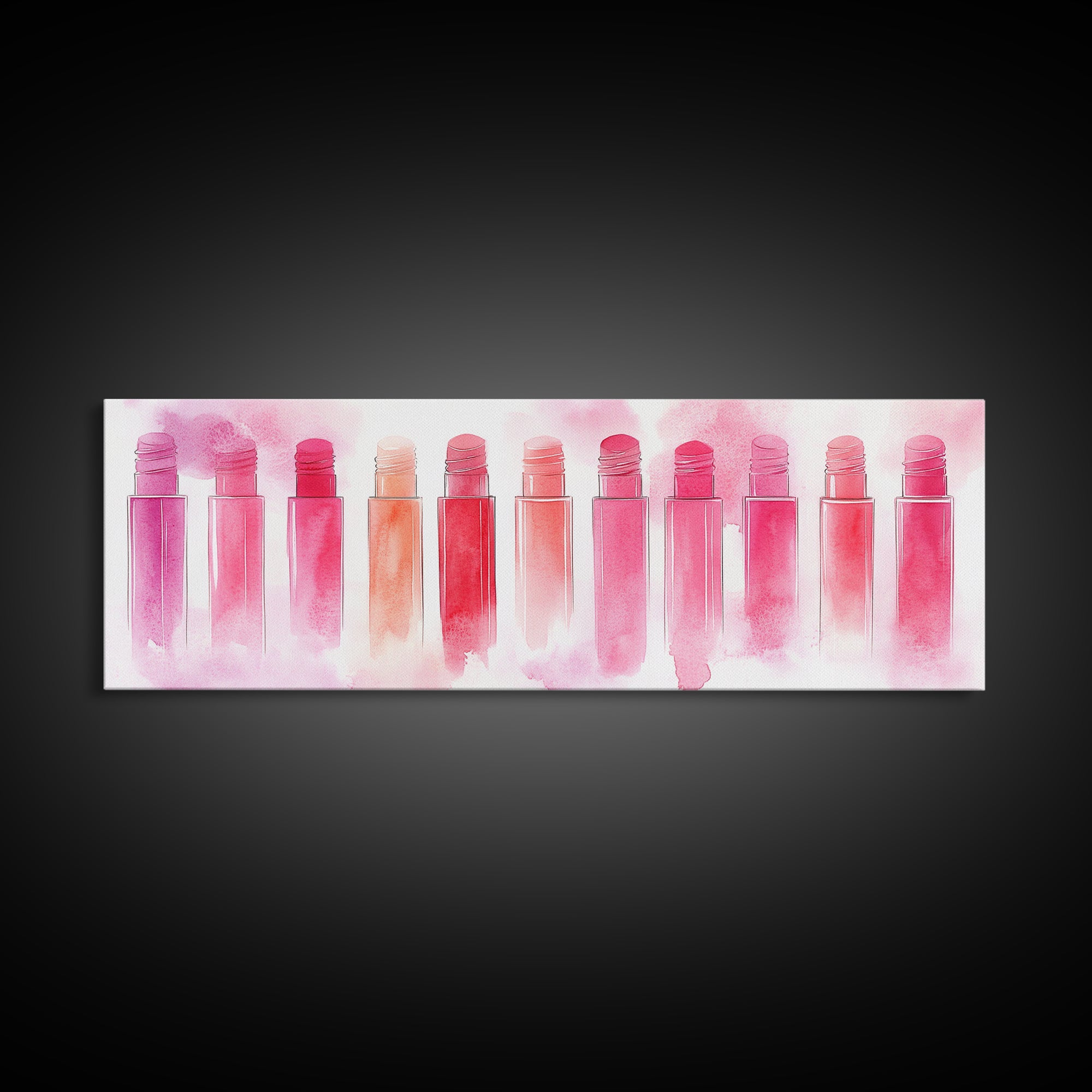 Pink Abstract Art Framed Canvas Print Featuring Lip Gloss Collection, Feminine Living Room Artwork, Boho Dorm Decor Gift Idea