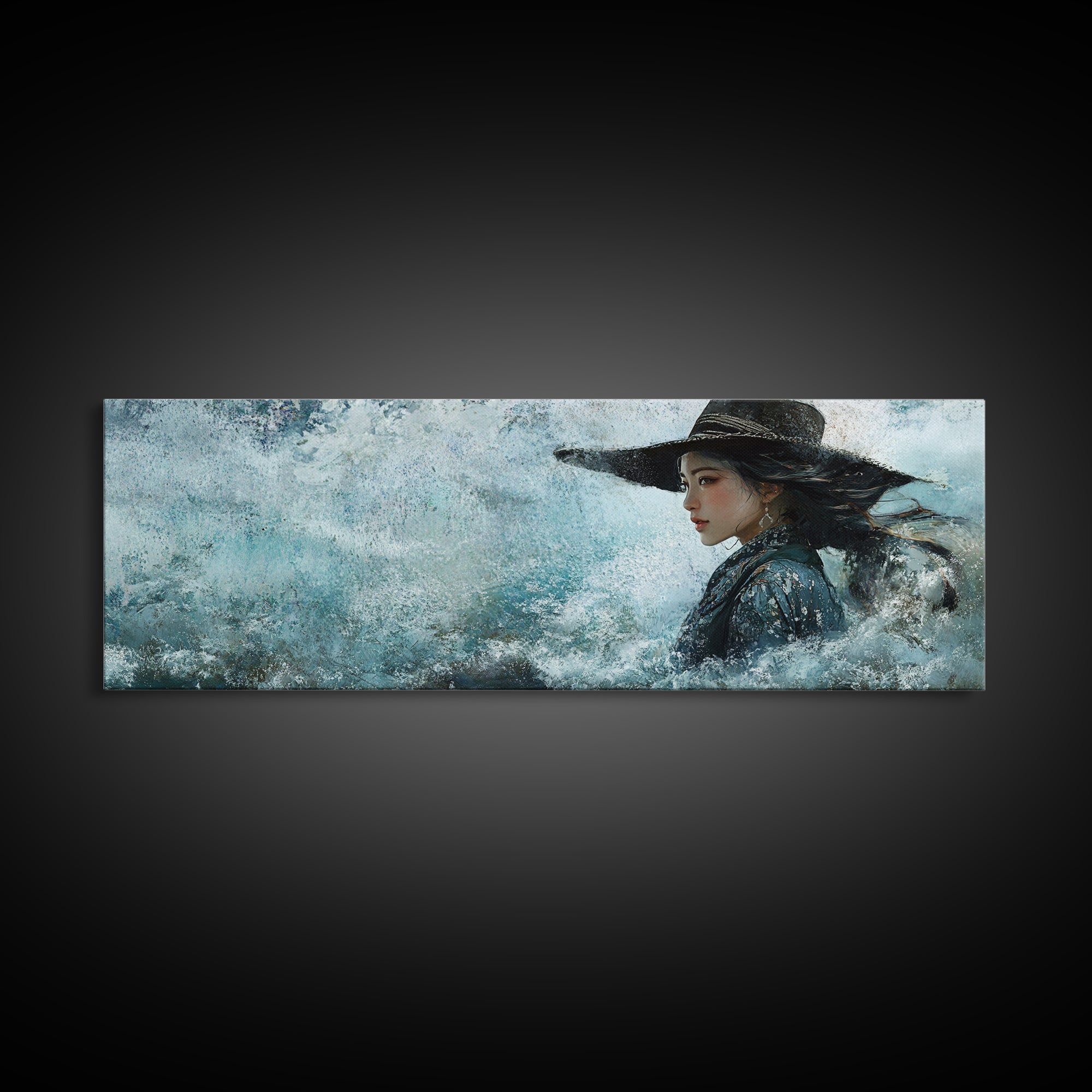 Ocean Cowgirl Canvas Print Coastal Landscape Art Rustic Boho Wall Art Nautical Decor Panoramic Artwork Bedroom Guest Room Decor