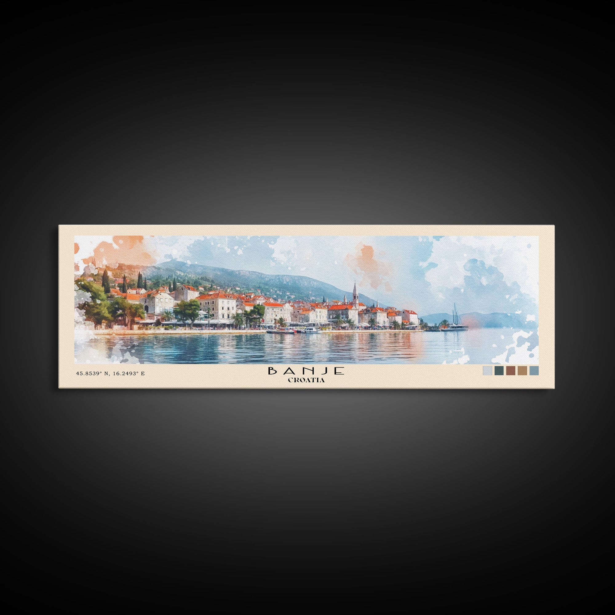 Banje, Croatia Watercolor Print, Vacation Gift, Croatia Wall Art, Beach Painting, Beach Decor, Large Wall Art, Wood Frame Art