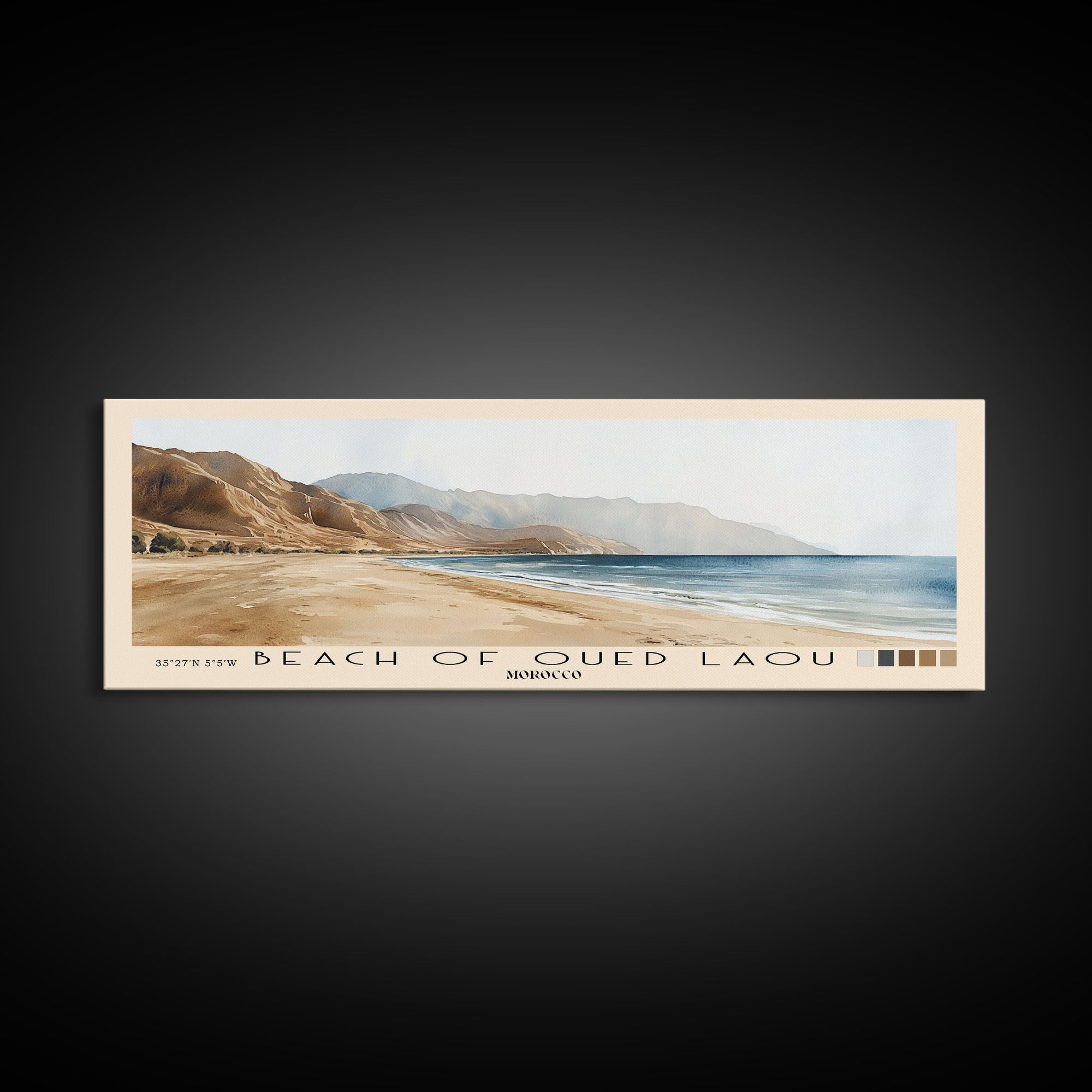 Beach of Oued Laou, Morocco Watercolor Print, Vacation Gift, Morocco Wall Art, Beach Painting, Beach Decor, Large Wall Art, Wood Frame Art
