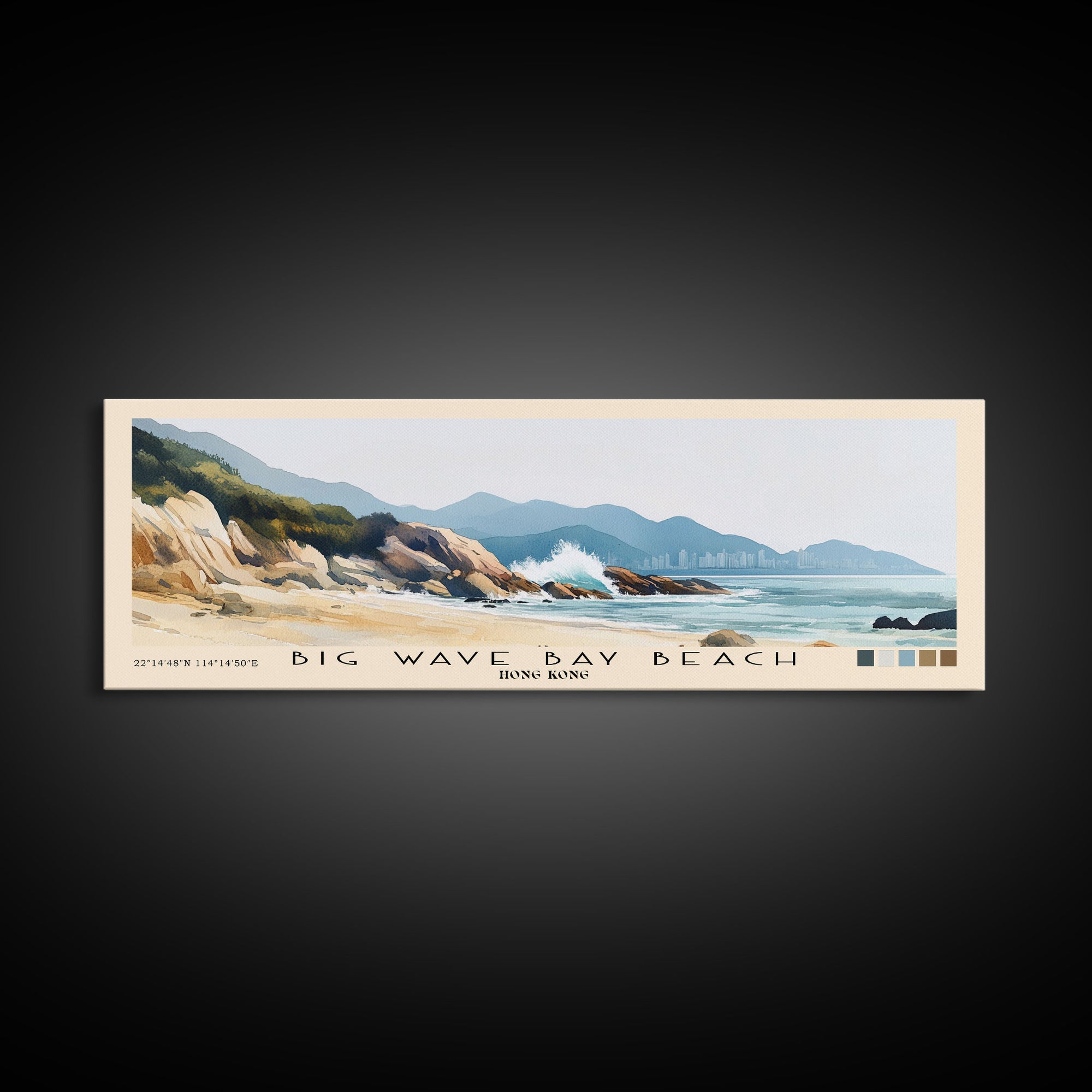 Big Wave Bay Beach, Hong Kong Watercolor Print, Vacation Gift, Hong Kong Wall Art, Beach Painting, Beach Decor, Large Wall Art, Wood Frame Art