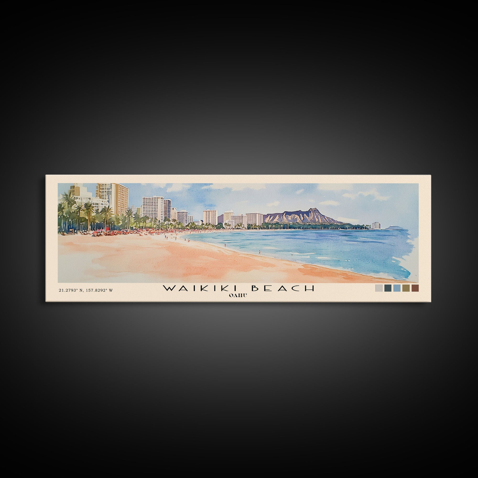 Waikiki Beach, Oahu Watercolor Print, Vacation Gift, Oahu Wall Art, Beach Painting, Beach Decor, Beach Or Lakehouse Art