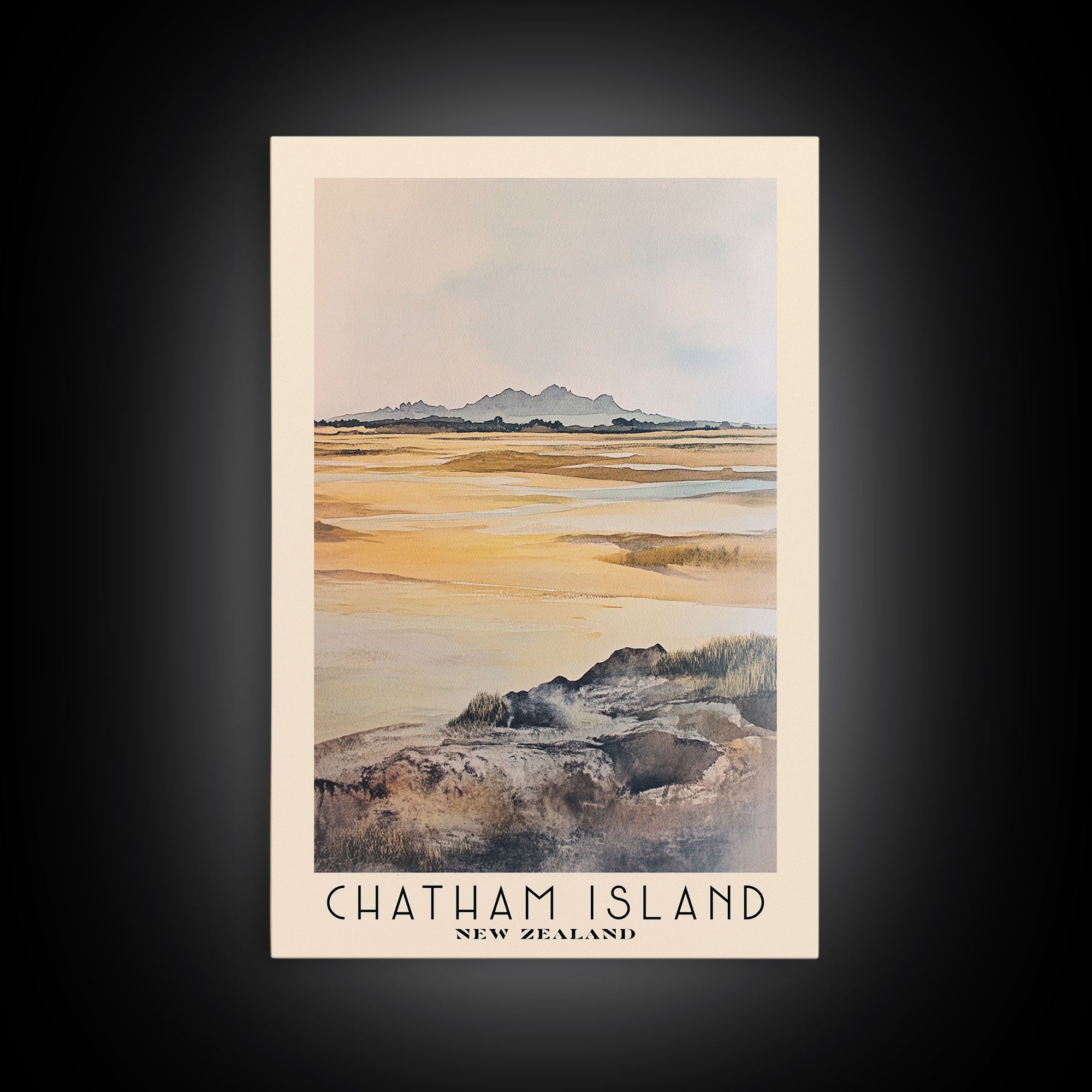 Chatham Island, New Zealand Watercolor Print, Vacation Gift, New Zealand Wall Art, Beach Painting, Beach Decor, Large Wall Art, Wood Frame Art