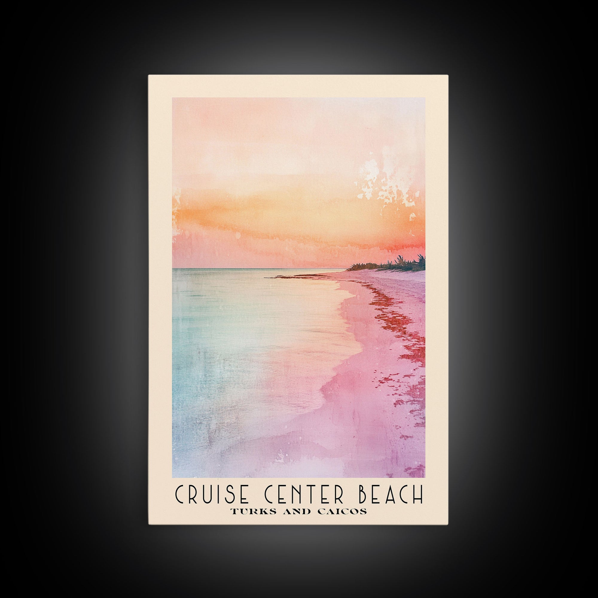 Cruise Center Beach, Turks and Caicos Watercolor Print, Vacation Gift, Turks and Caicos Wall Art, Beach Painting, Beach Decor, Large Wall Art, Wood Frame Art