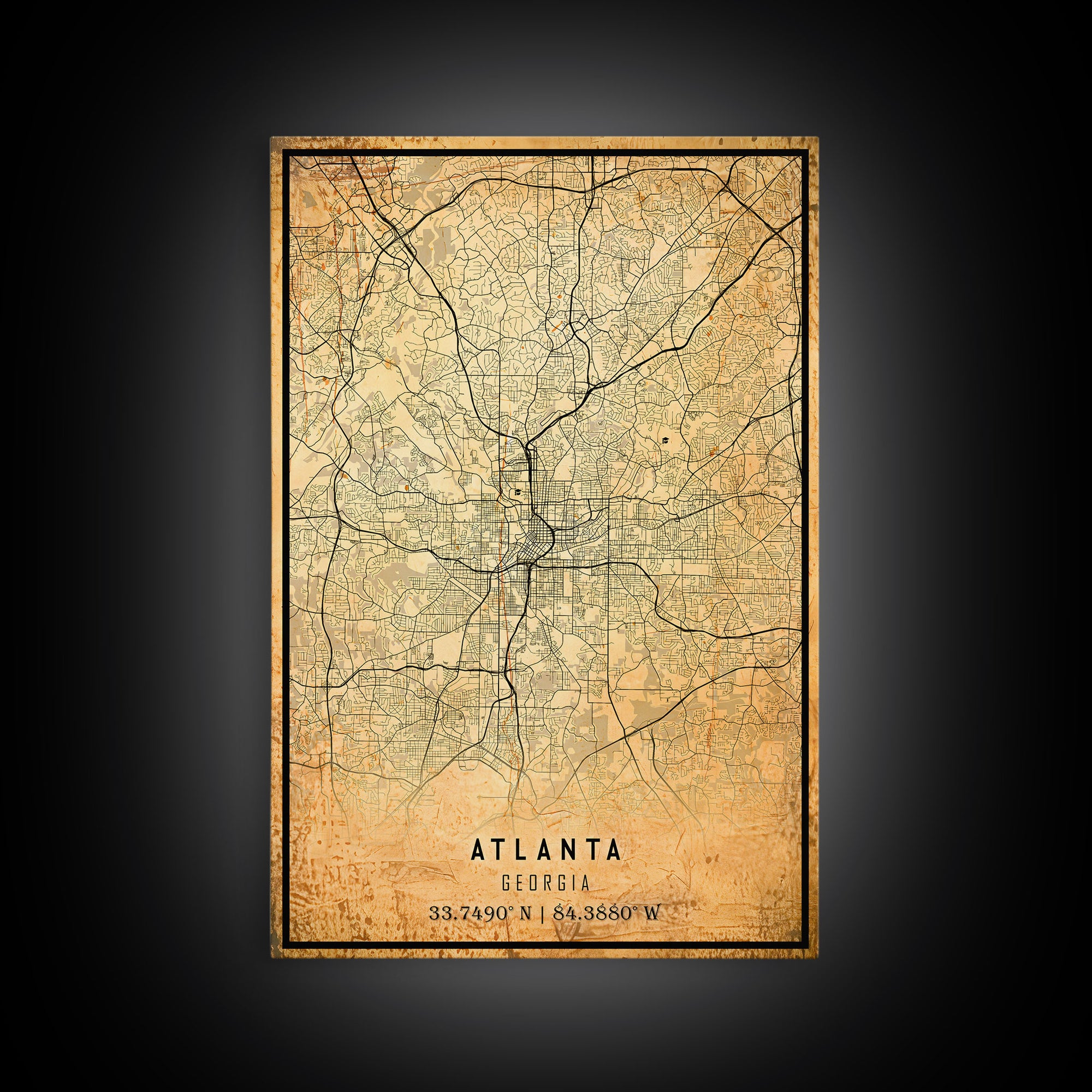 Old Atlanta City Map Wall Art Canvas Print, Vintage Style Atlanta Map, Framed Wall Art, Cool Atlanta Georgia Wall Art, Office Decor