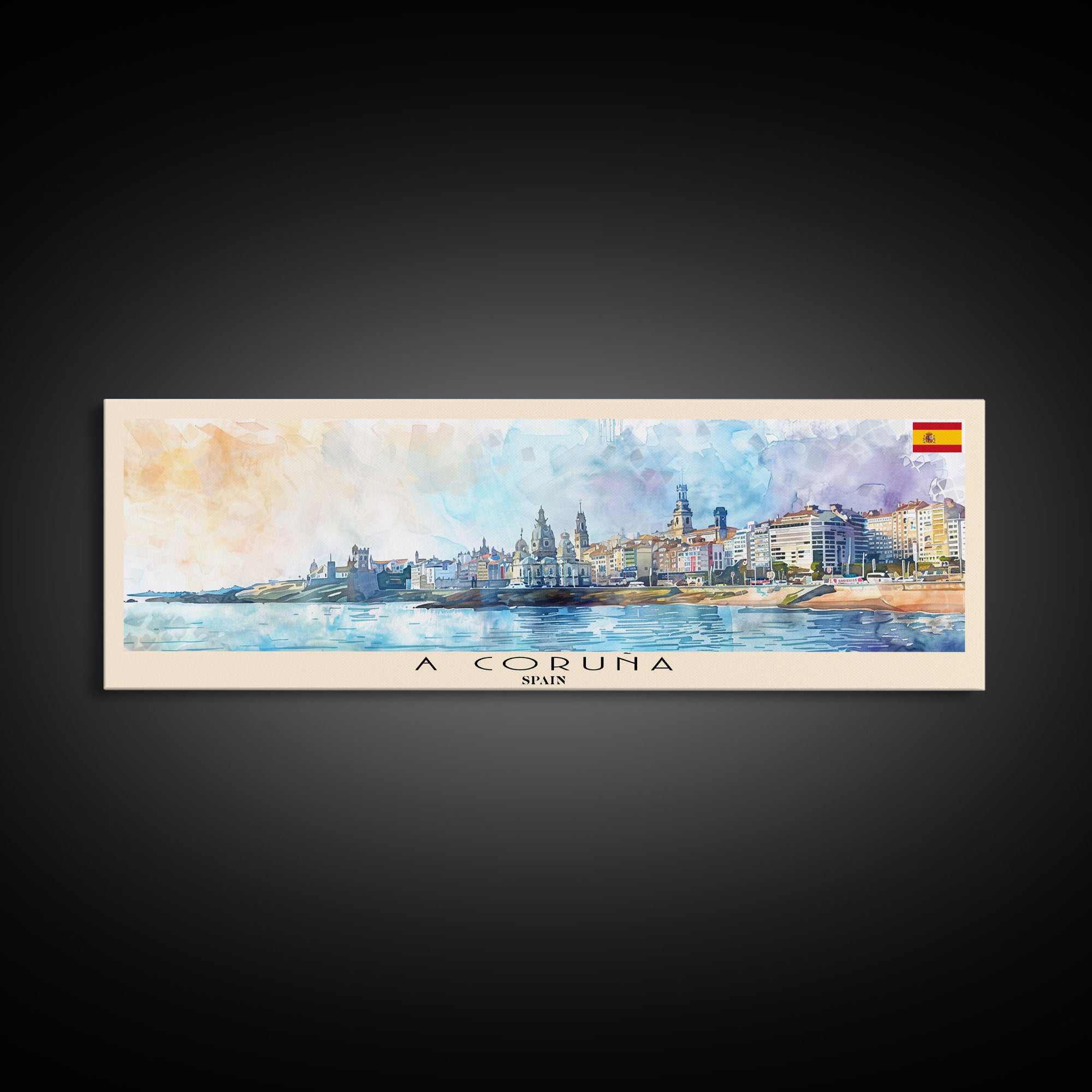 A Coruńa Spain Travel Art, City Art, Framed Canvas Print or Metal Wall Art, Europe Travel Poster, Panoramic Wall Art, Extra Wide Wall Art