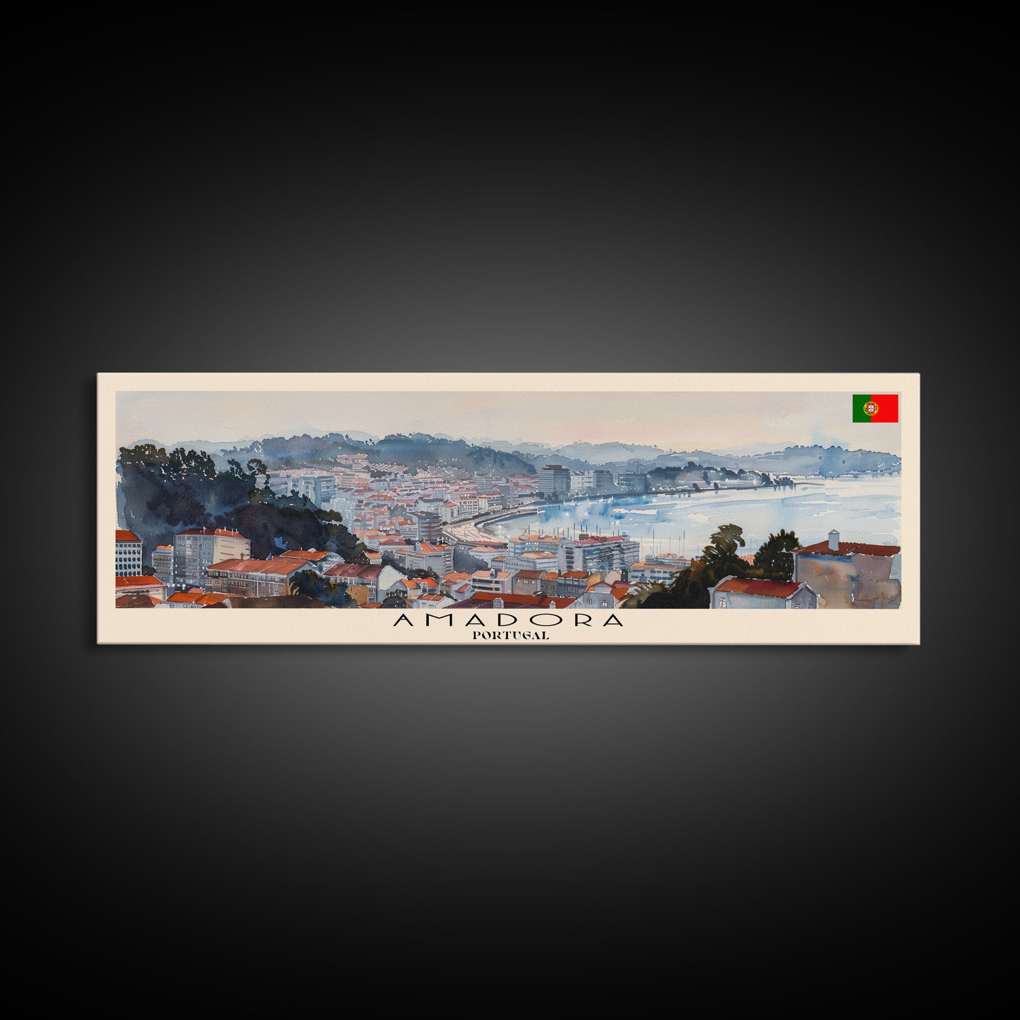 Amadora Portugal Travel Print Wall Art, Panoramic City Art, Travel Art, Wall Decor, Vacation Gift, Framed Canvas Print Or Metal Art