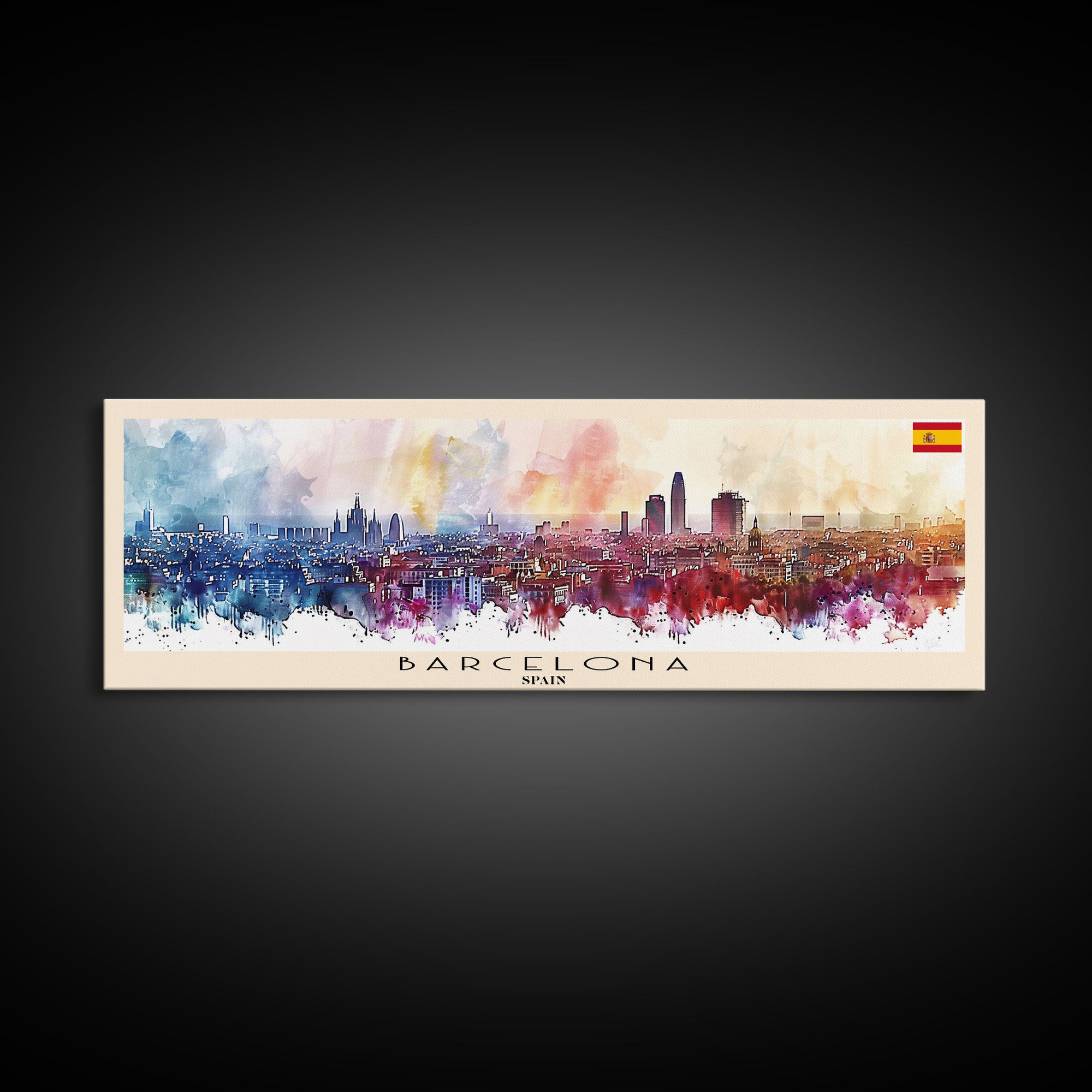 Barcelona Spain Travel Art, City Art, Framed Canvas Print or Metal Wall Art, Europe Travel Poster, Panoramic Wall Art, Extra Wide Wall Art
