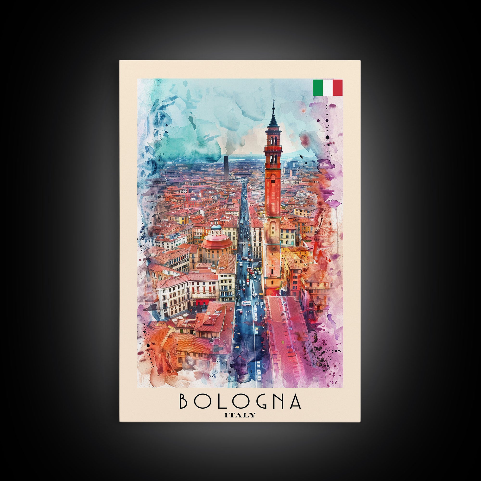 Bologna Italy Travel Poster Framed Canvas Print, Wall Art, Home Decor, Travel Print, Cityscape Art, Colorful Design, Original Art