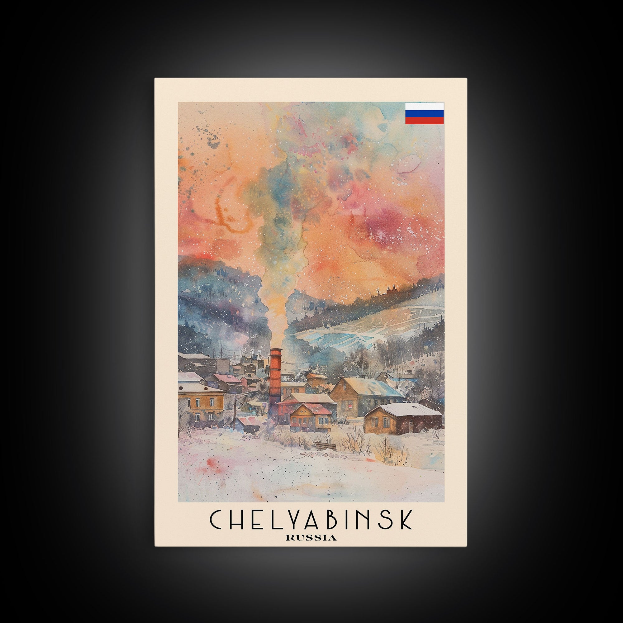 Chelyabinsk Russia Travel Poster Framed Canvas Print, Wall Art, Home Decor, Travel Print, Abstract Watercolor Painting, Original Art
