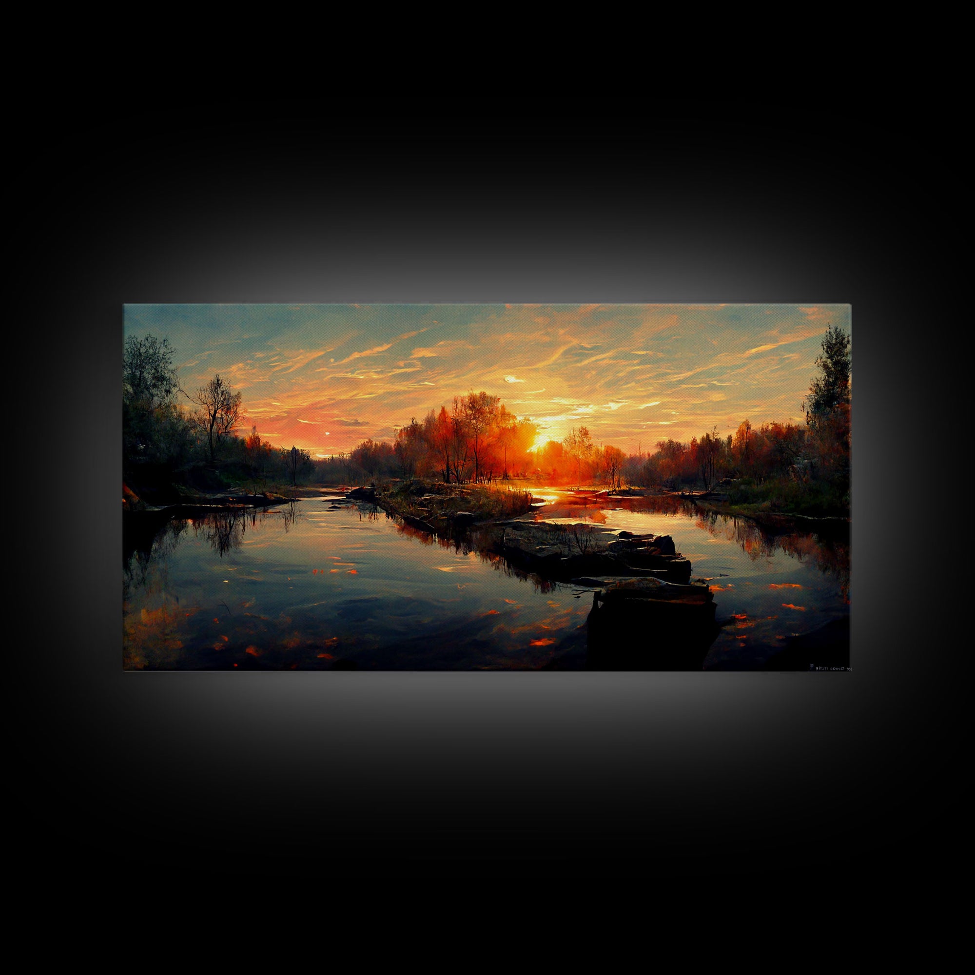 Lake Sunset Oil Painting On Canvas, Canvas Print, Ready to hang gallery wrapped nature canvas print, Lake Art, lake life oil painting style