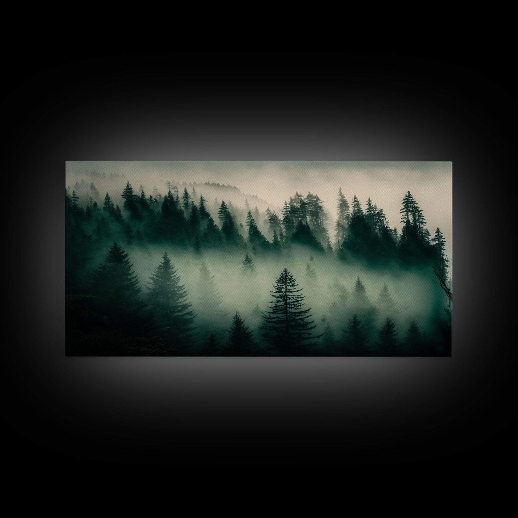 Framed Canvas Print, Pine Tree Forest, Misty Forest Landscape, Fog Covered Mountain, Nature Landscape Decor