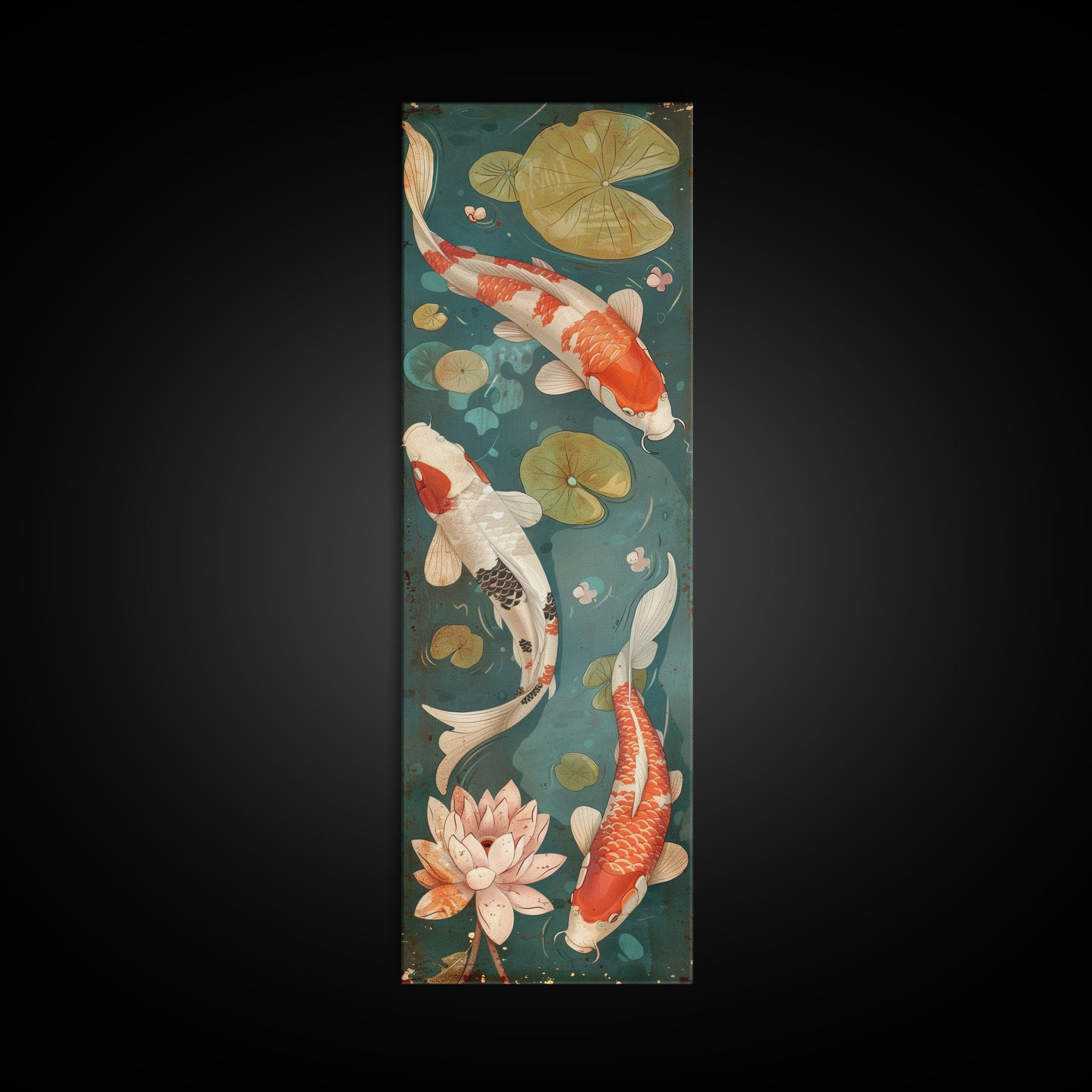 Graceful Koi Fish Swimming Among Lotus Flowers For Zen-Inspired Wall Art Japanese Style Framed Canvas Print