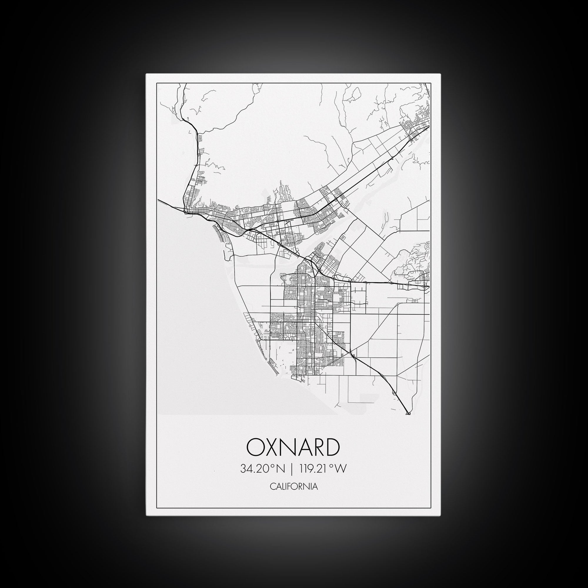 Oxnard Street Map, California Map, City Map Art, Minimalist Art, Wall Art, Canvas Print, Bedroom Print, Anniversary Gift, Travel Wall Print