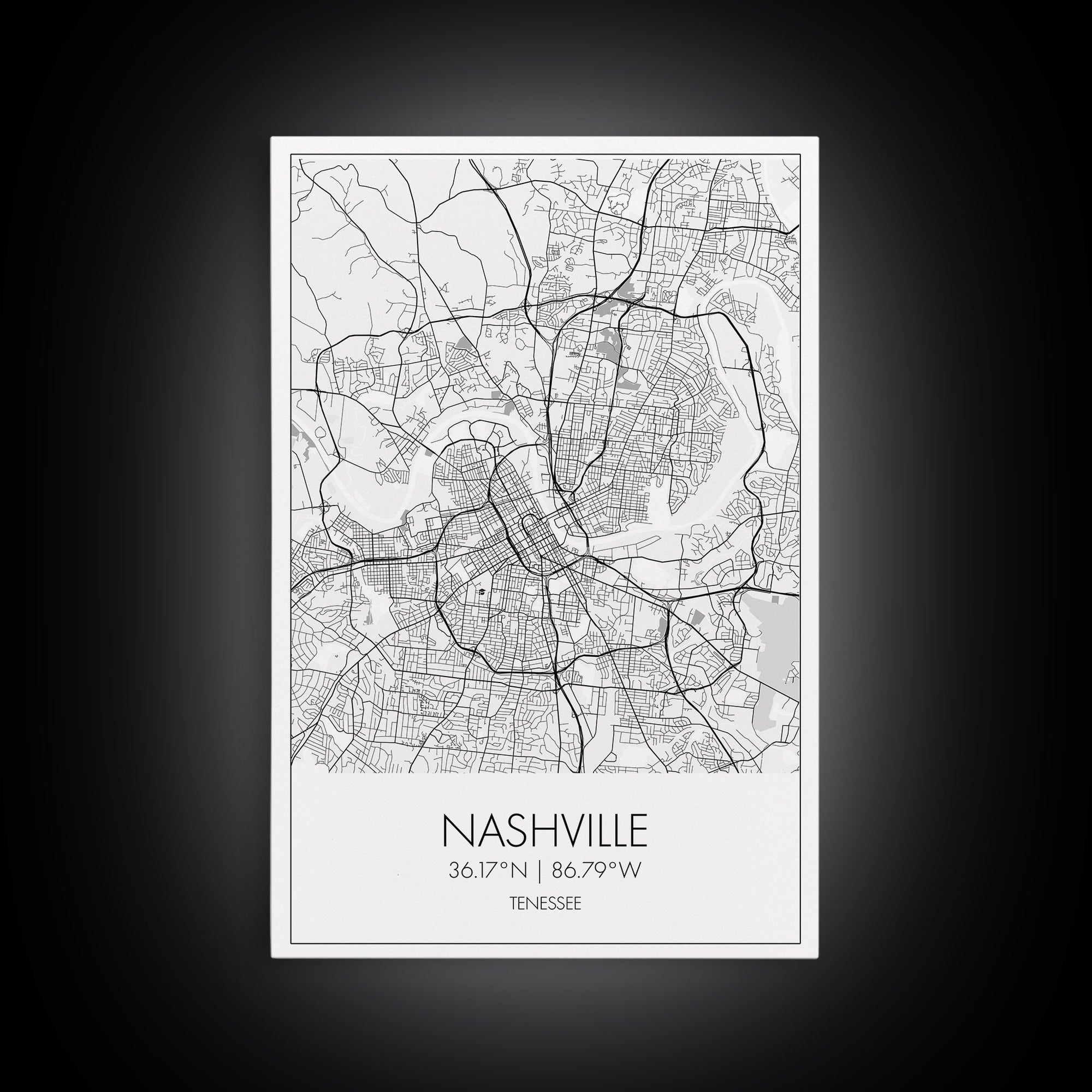 Nashville Street Map, Tennessee Map, City Map Art, Modern Art, Wall Art, Canvas Print, Music Studio Art, Gift For Music Lover, Travel Art