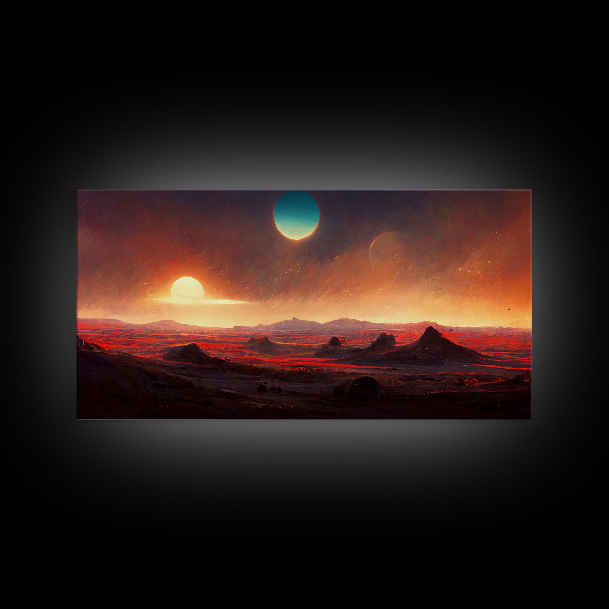 Scifi canvas print, Alien world with 3 moons, spooky print, creepy art, science fiction art
